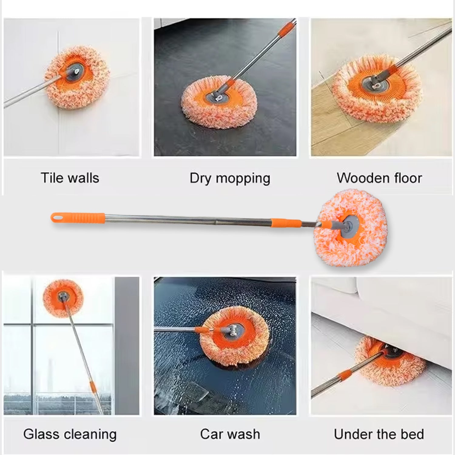 17963 360° Rotatable Ceiling Dust Cleaning Mop Extendable Long Lightweight Handle Mop Heads Pad, Spin Scrubber for Ceiling Floor Bathroom Kitchen Tile