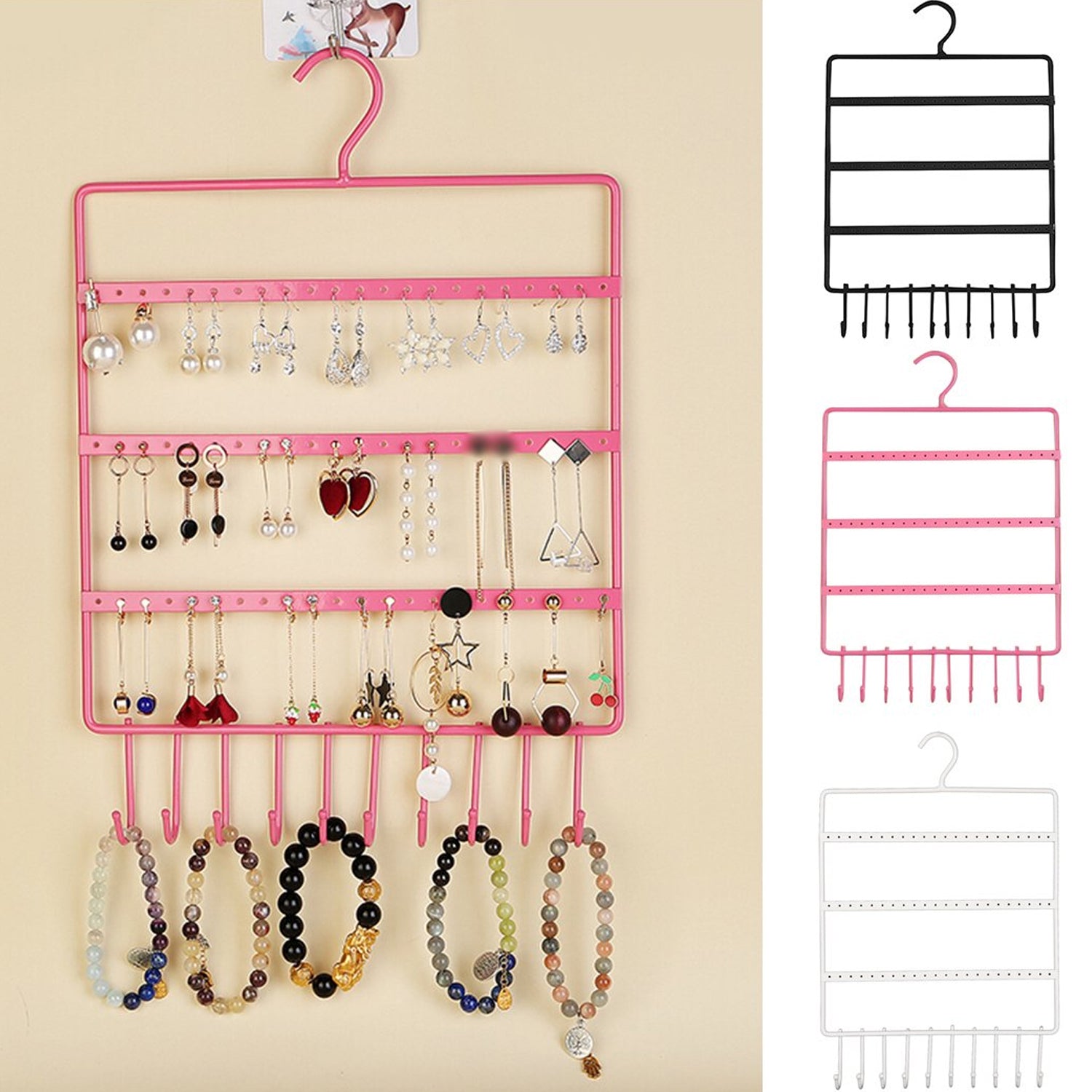 0594 Lightweight & Wall Mounted Earrings Organizer/HANGER for Tangle Free Hanging for Women, 66 Holes - 10 Hooks (metal)