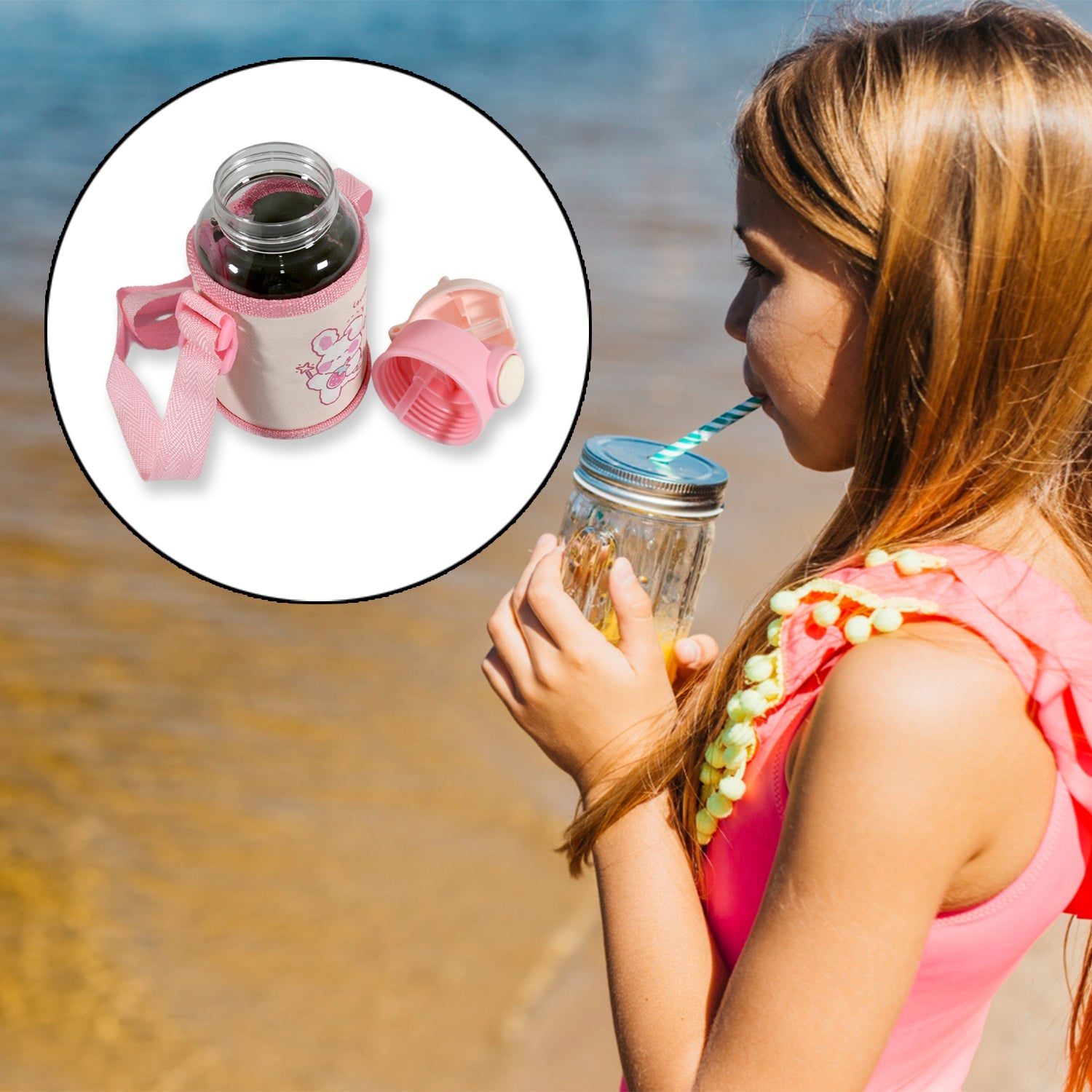 12854 Plastic Large Capacity Plastic Water Bottle With Strap, Straw, & Zipped Cover | Office Bottle | Gym Bottle | Home | Kitchen | Leakproof and BPA Free Drinks Bottle | Water Drink Bottle BPA Free Leak-Free Lightweight (1 Pc)