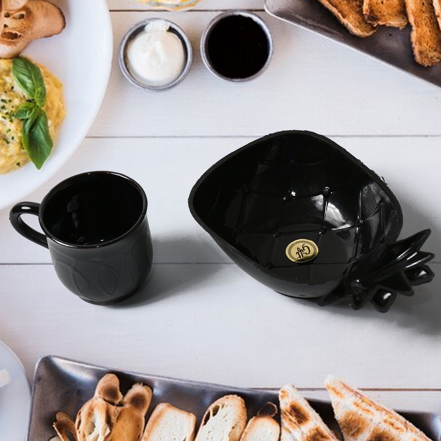 8245 Pine Party Ceramic Tea / cups / Mug Set With Pineapple Shape Serving Bowl Milk Cup, Coffee Cup, Tea Cup, Breakfast Cup, Drinking Mug or Outdoor for Household, Gift for Birthday, Wedding Party (5 Pcs set)