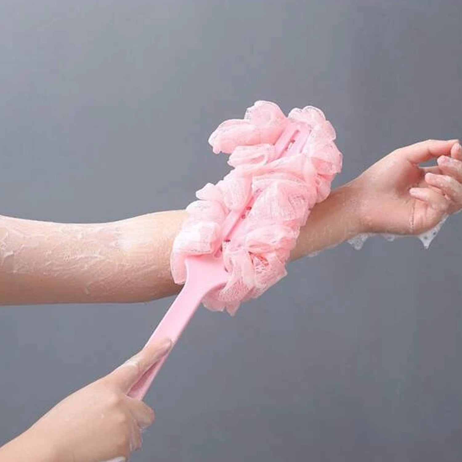 6702 Loofah Back Scrubber for Shower, Long Handle Bath Sponge Shower Brush, Soft Nylon Mesh Back Cleaner Washer, Body Bath Brush for Women and Men, Bathroom Shower Accessories