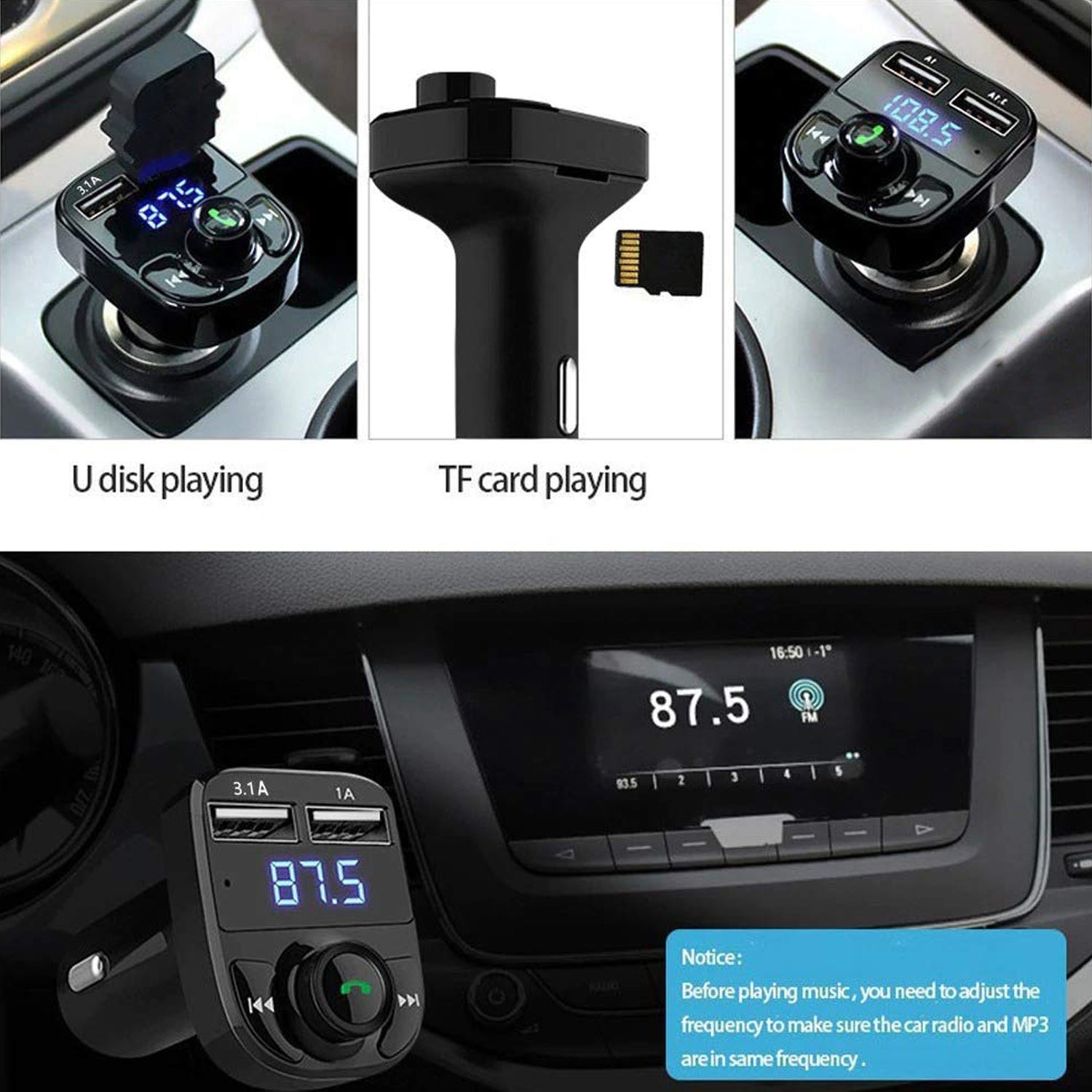 8533 CAR-X8 Bluetooth FM Transmitter Kit for Hands-Free Call Receiver / Music Player / Call Receiver / Fast Mobile Charger Ports for All Smartphones with 3.1A Quick Charge Dual USB Car Charger