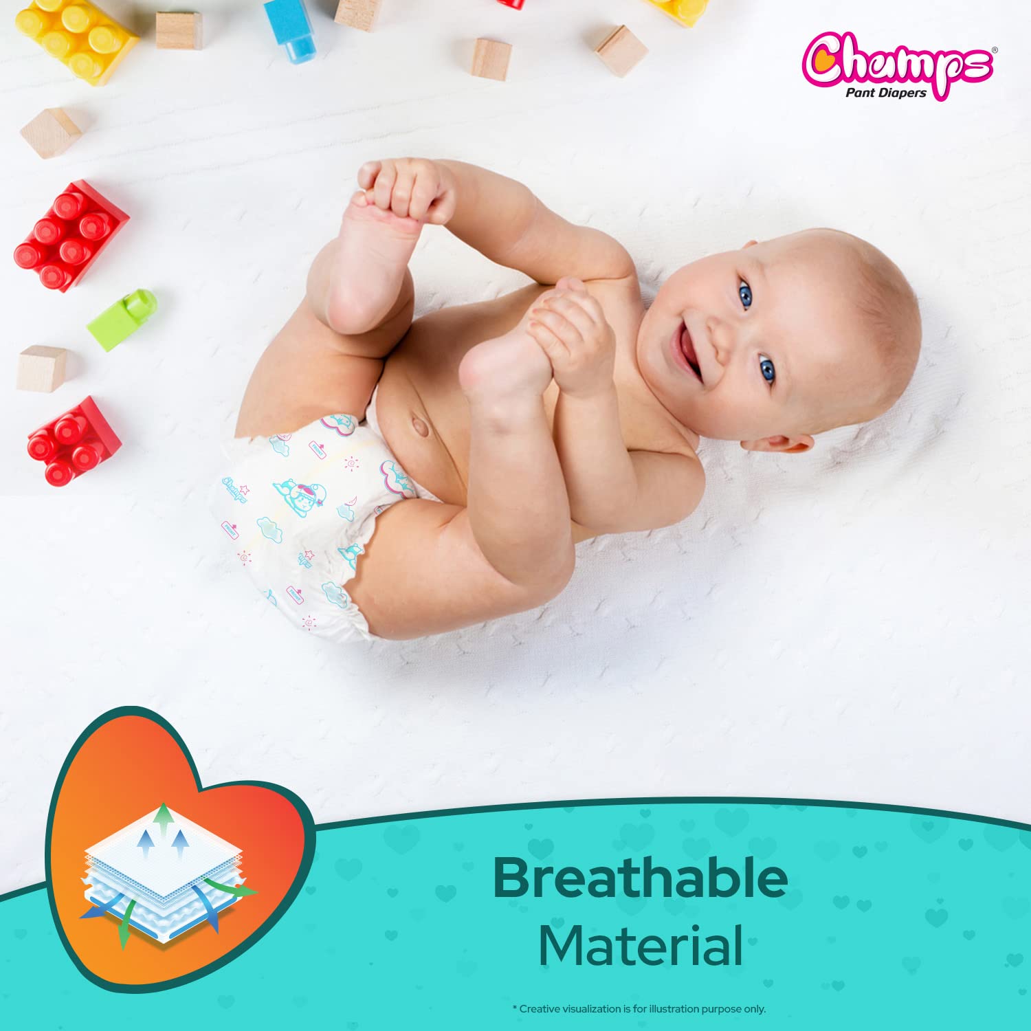 0958 Champs Soft and Dry Baby Diaper Pants 62 Pcs (Large Size L62)