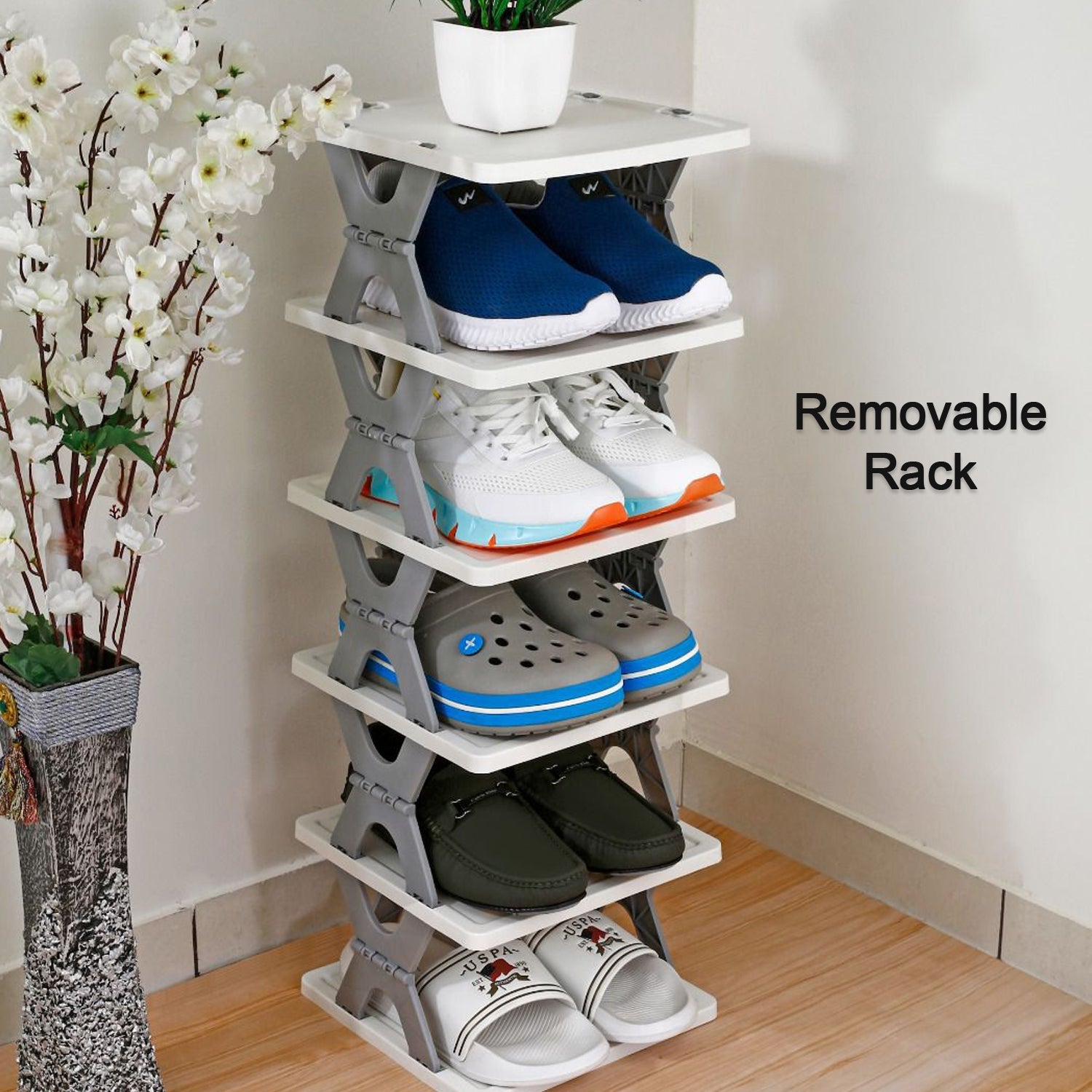 9098 SMART SHOE RACK WITH 8 LAYER SHOES STAND MULTIFUNCTIONAL ENTRYWAY FOLDABLE & COLLAPSIBLE DOOR SHOE RACK FREE STANDING HEAVY DUTY PLASTIC SHOE SHELF STORAGE ORGANIZER NARROW FOOTWEAR HOME