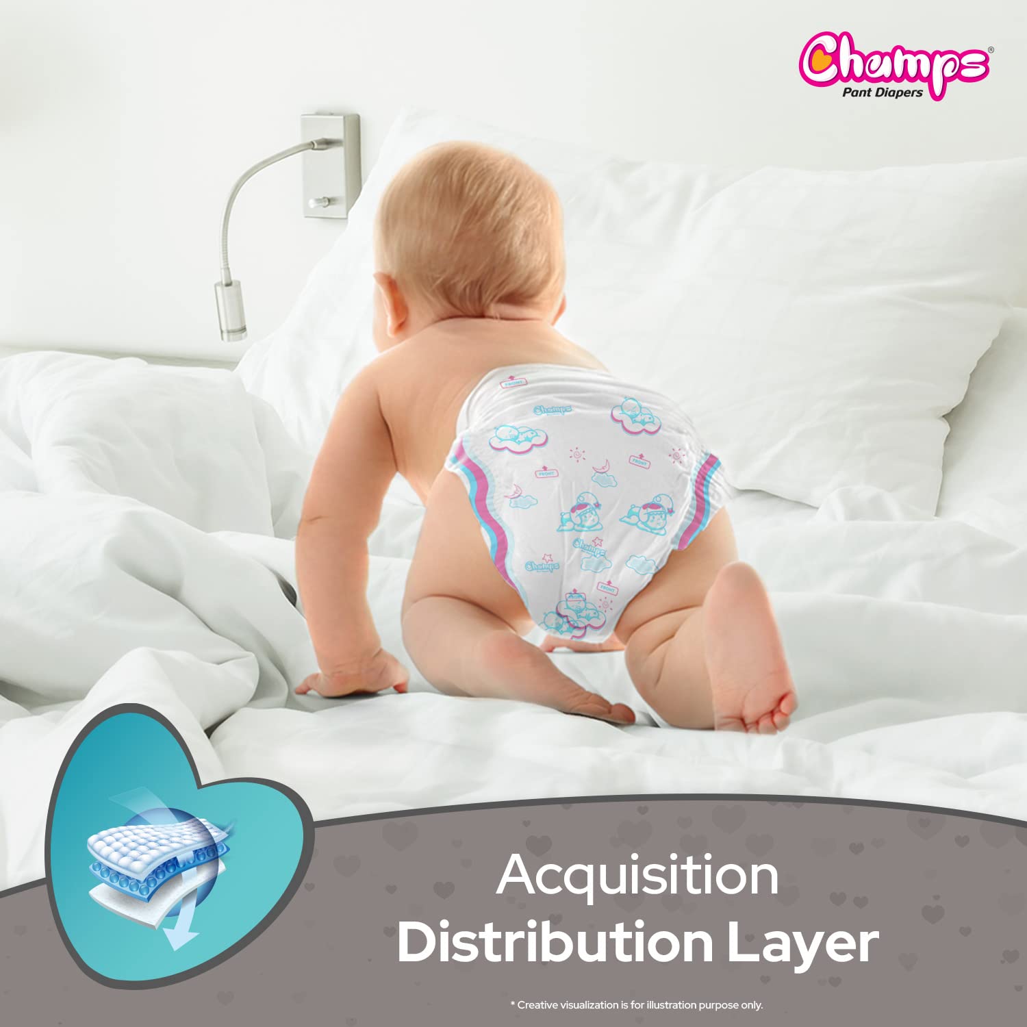 0961 Baby Diaper High Absorbent Pant Diapers, Champs Soft and Dry Baby Diaper Pants Xl 54 Pcs (Extra Large , XL54 Pieces)