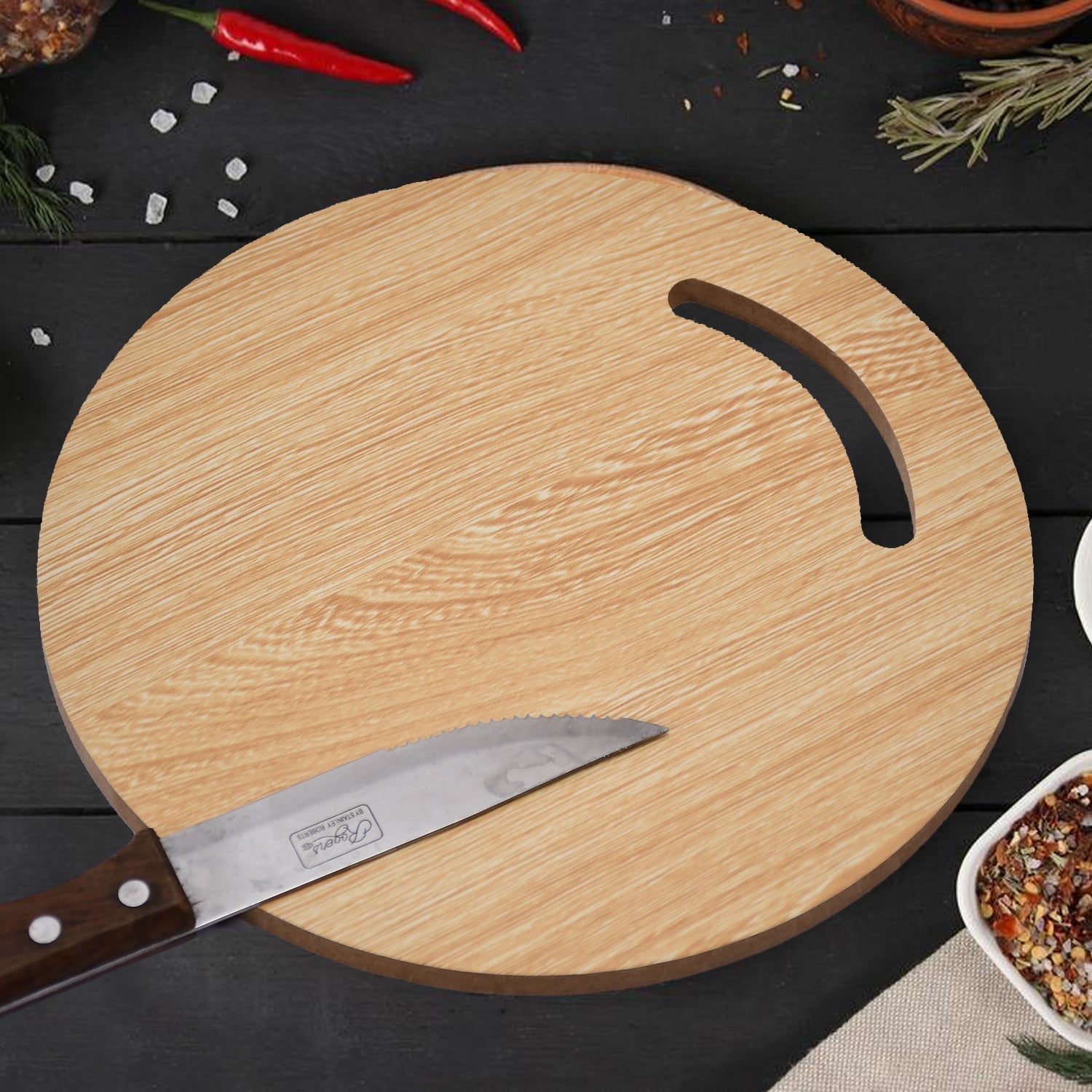 7123 Wooden Round Chopping Board For Chopping Fruit & Vegetable