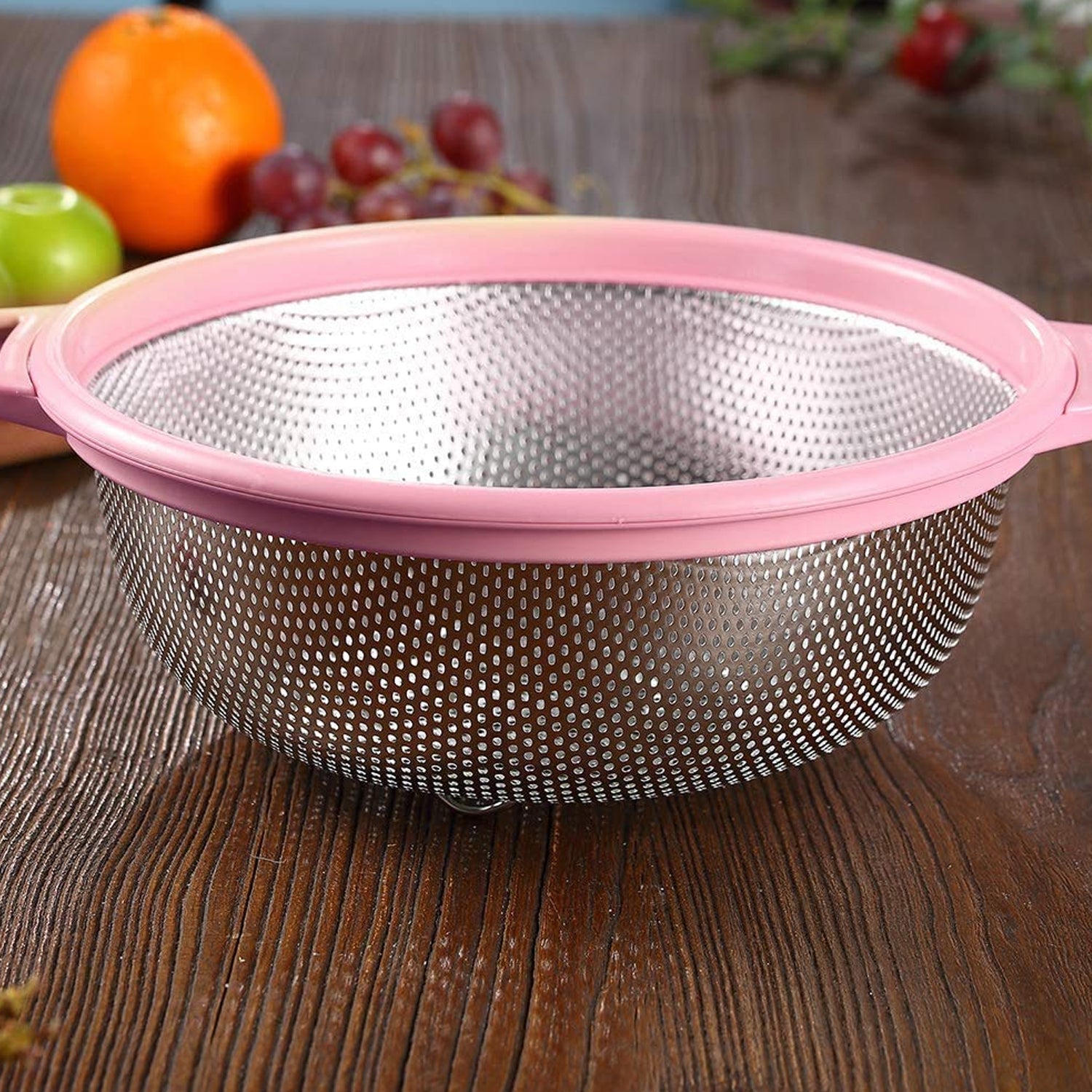 7145 Stainless Steel Colander with Handle, Large Metal Green Strainer for Pasta, Spaghetti, Berry, Veggies, Fruits, Kitchen Food Colander, Dishwasher Safe