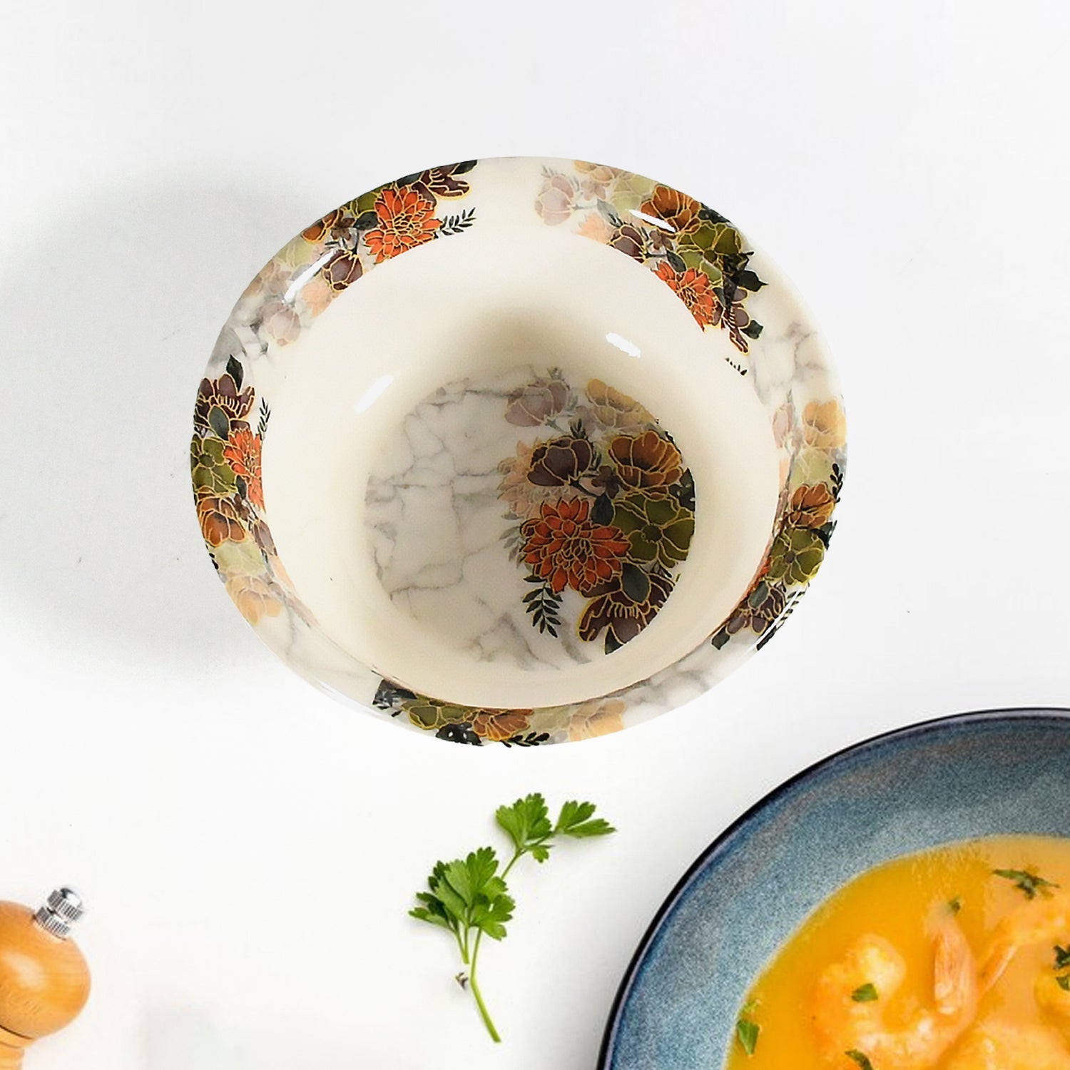 8231 Dream High Quality plastic Dinning Dinner set with Unique Flower Design Printed, 6 pc Plates, 6 pc Bowls and 6 pc Serving Spoon, Lightweight Round Plates and Bowls, Microwave, and Dishwasher Safe (18 Pcs set)