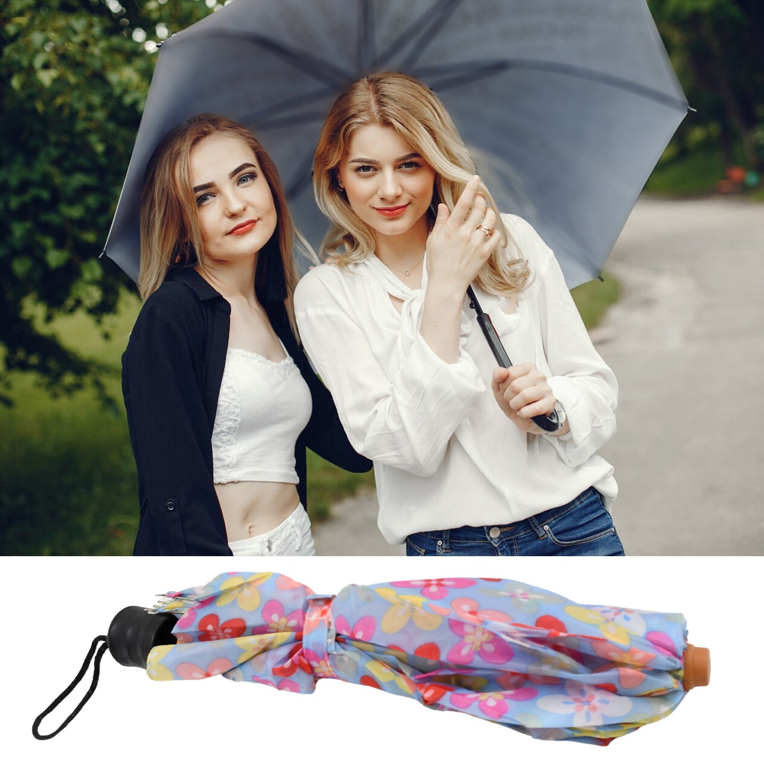 8569 2 Fold Sun Protective Solid Foldable Outdoor Umbrella, Portable Sun, UV Protection Lightweight Rain Umbrella With Umbrella Case For Girls, Women, Men, Boys