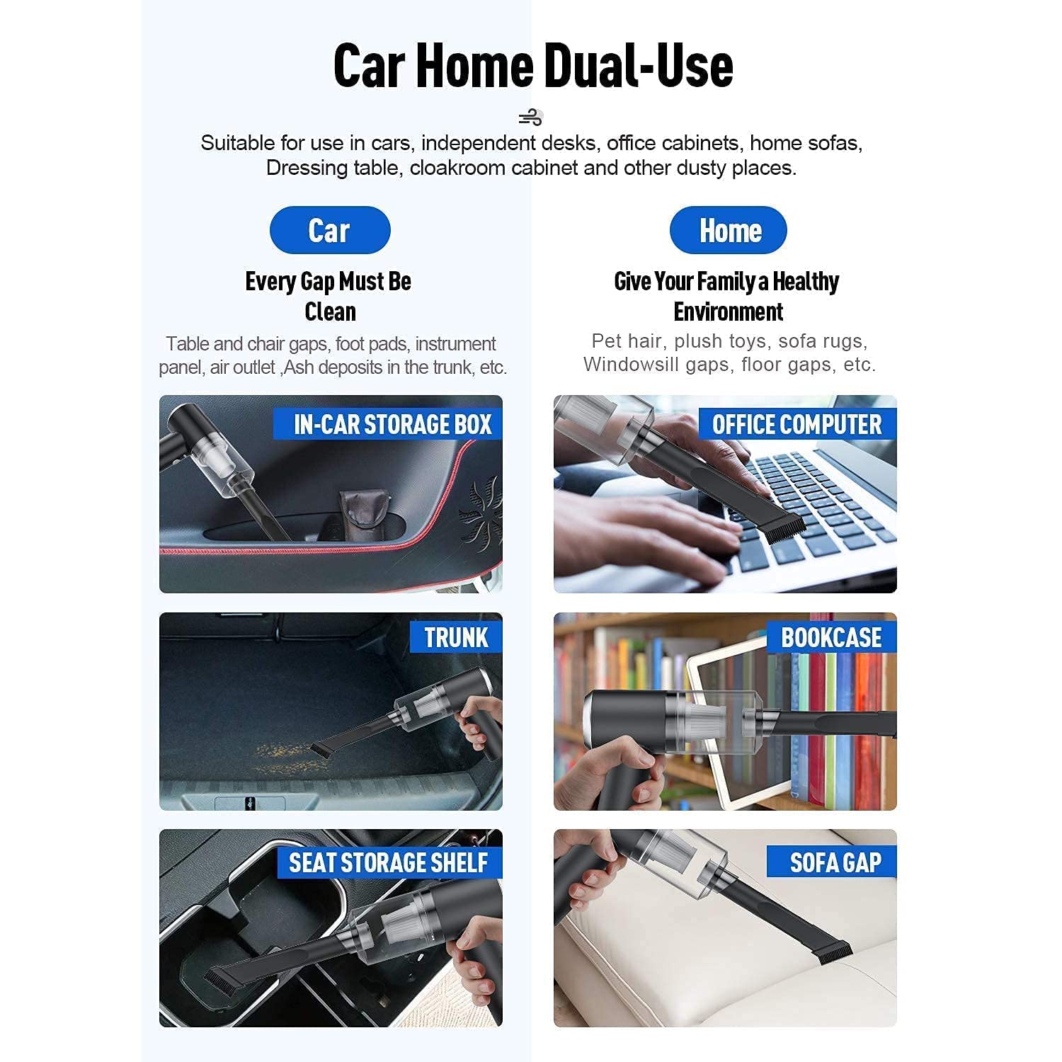 7370 Vacuum Cleaner Dust Collection 2 in 1 Car Vacuum Cleaner 120W High-Power Handheld Wireless Vacuum Cleaner Home Car Dual-use Portable USB Rechargeable