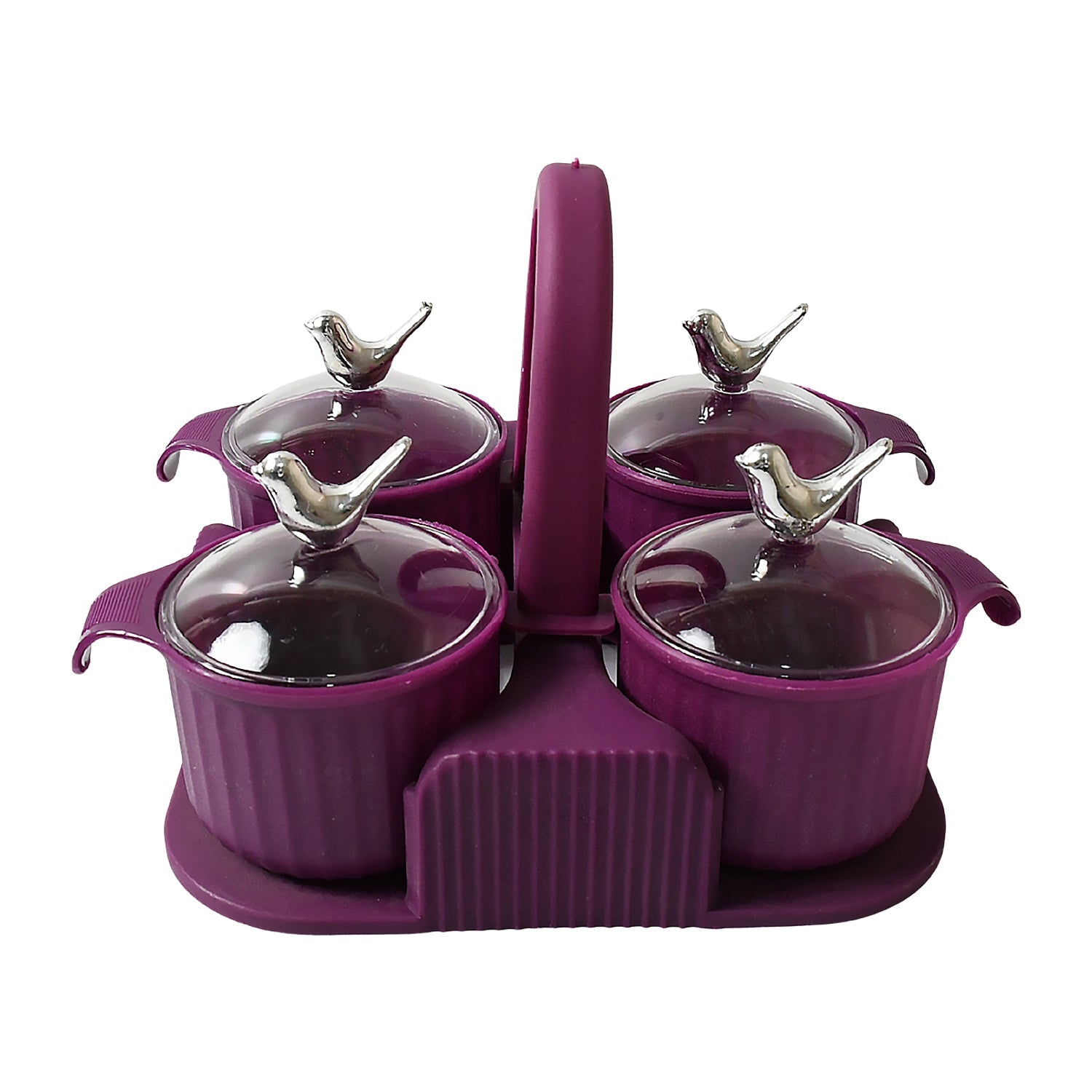 8221 Multipurpose Silver Sparrow, Jar Dry fruit Set, for Home and Kitchen Airtight Dry Fruit Plastic Storage Container Tray Set With Lid & 4 Serving Jar Container for Sweets, Chips, Cookies | (4 Pc Set)