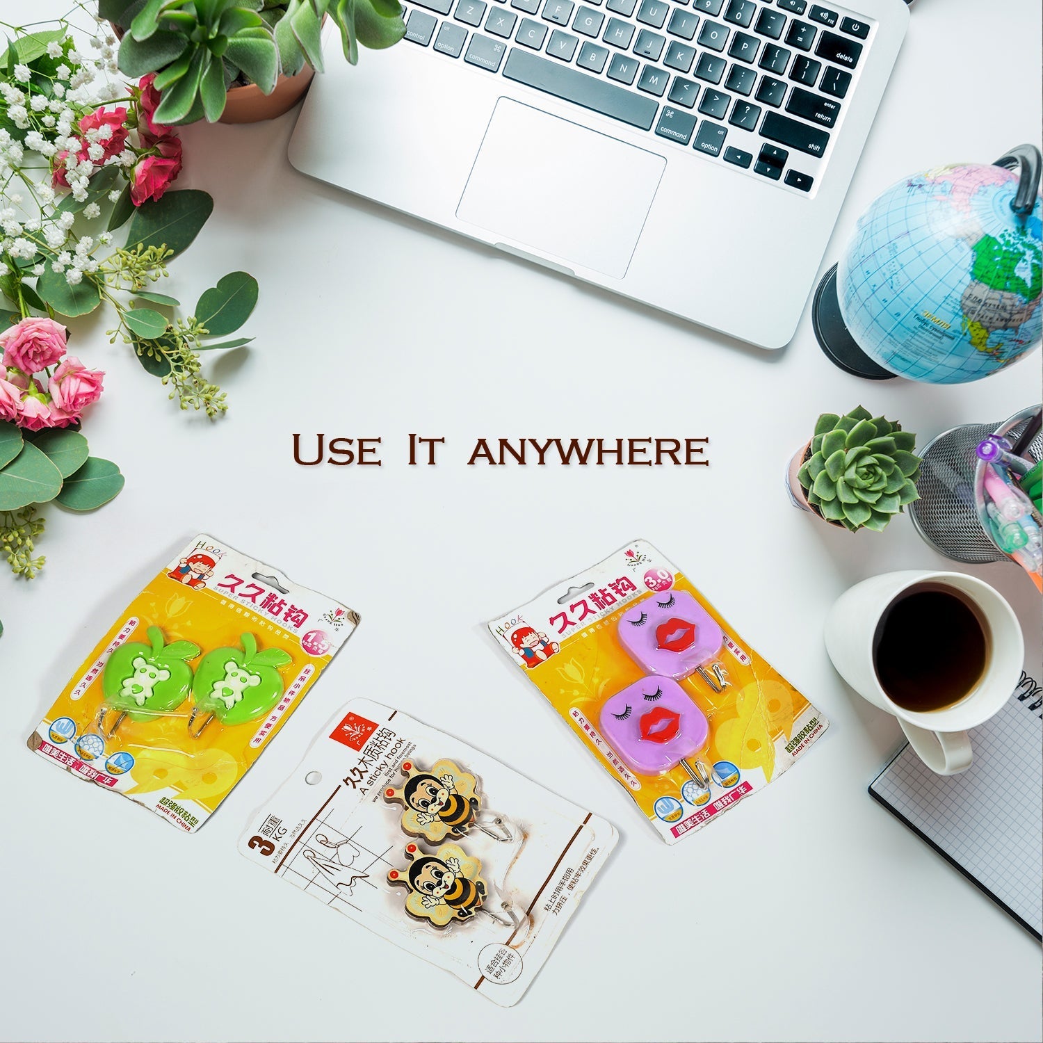 4497 Mix Design Strong Adhesive Hook Wall Hooks High Quality Premium Hook For Home , Office , & Multiuse Hook ( Set of 10 )