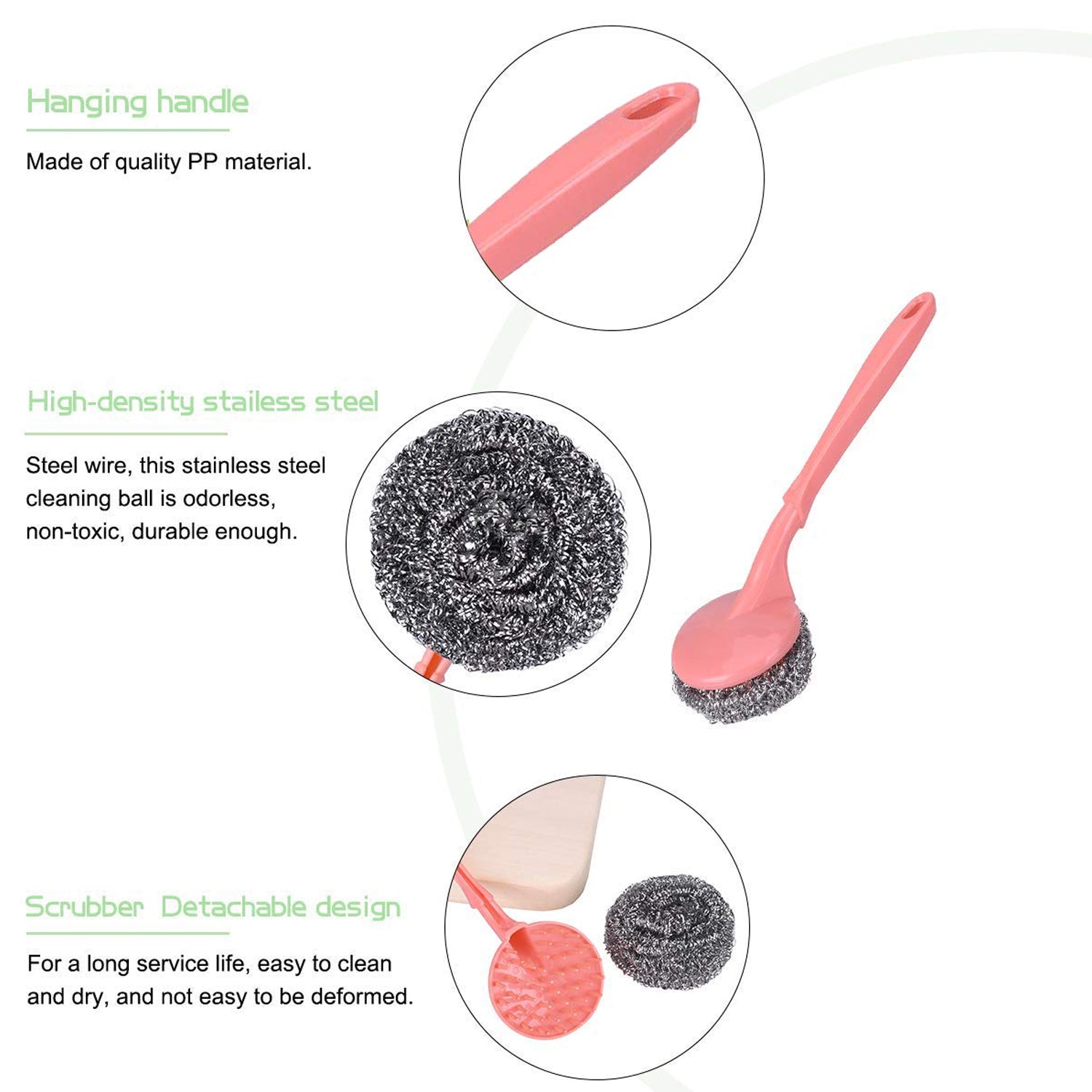 2804 Scrubber with Handle for Kitchen and Utensil Cleaning and Hard Stains,