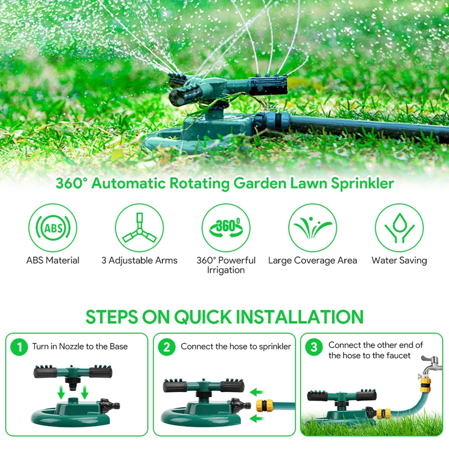 7482 360 Degree 3 Arm Sprinkler for Watering Garden and Lawn Irrigation Yard Water Sprayer