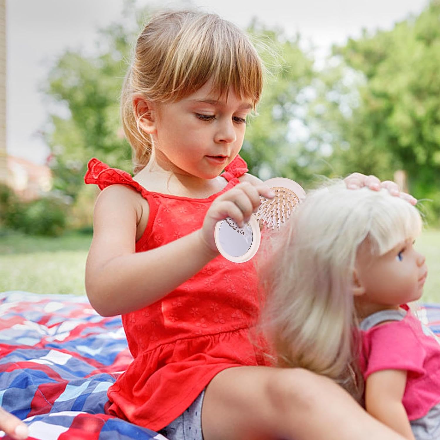 8412 Foldable Travel Mirror Hair Brushes, 1pc Round Portable Folding Pocket Hair Brush, Mini Hair Comb Compact Travel Size, Hair Massage Comb, For Men Women And Girls