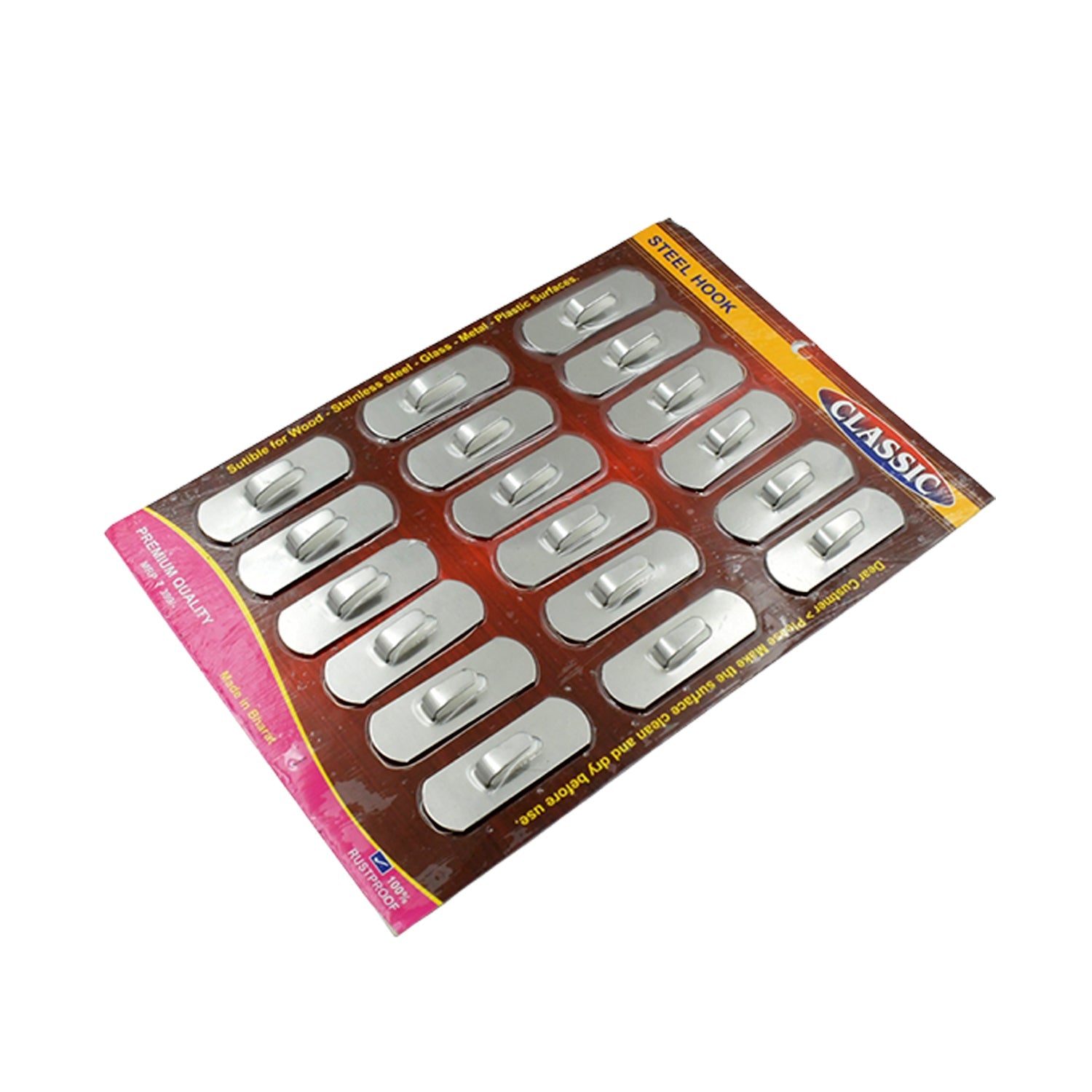 9418 Multipurpose Stainless Steel Wall hanging hook 18pc, Self Adhesive Stainless Steel Heavy Duty Wall Hooks for Hanging Clothes, Calender, Bathroom Tiles, Kitchen, Key Hange (18 Pc Set)