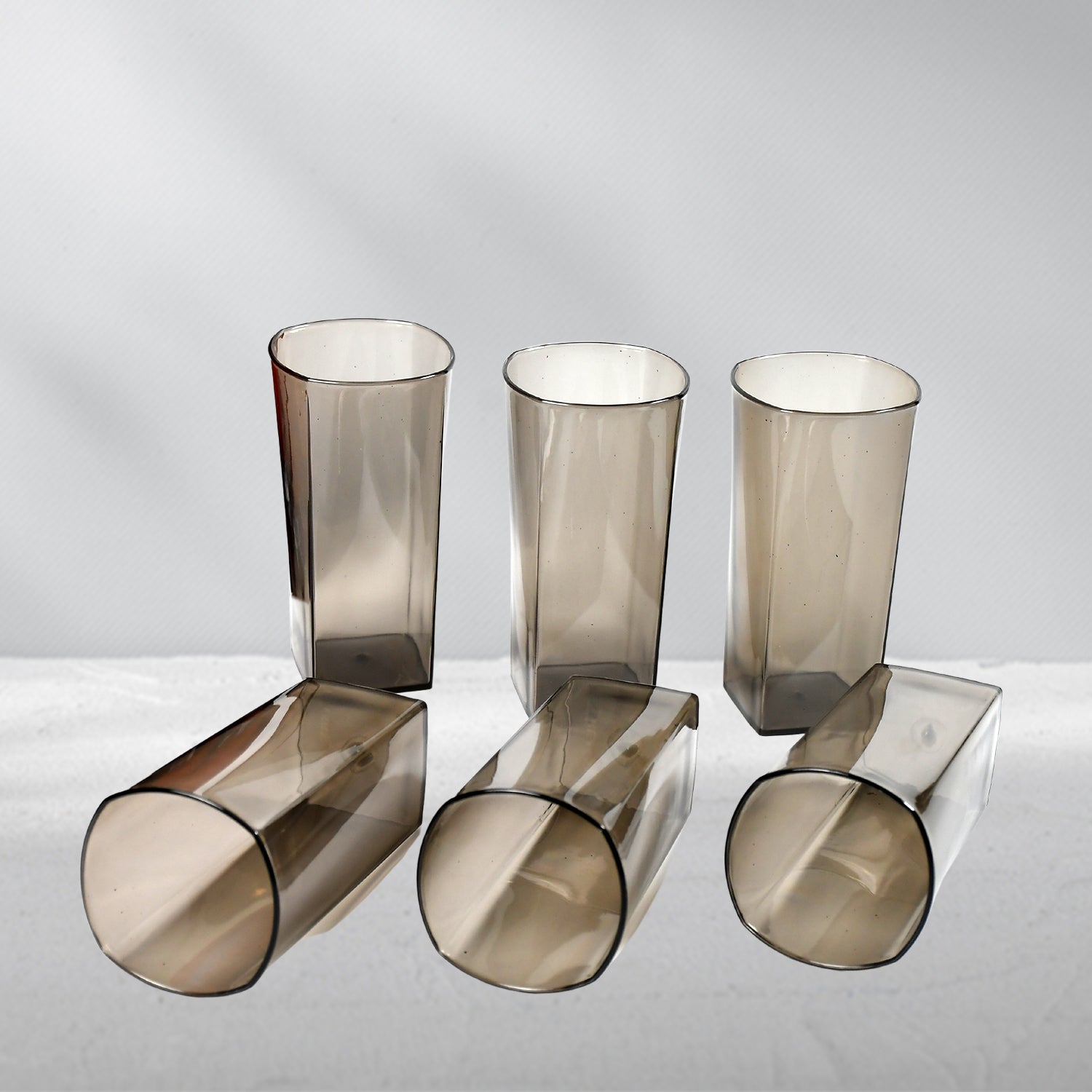 4974 Unbreakable Stylish Transparent Square Design Water/Juice/Beer/Wine Tumbler Plastic Glass Set ( 300 ML, Pack of 6) ( Black )