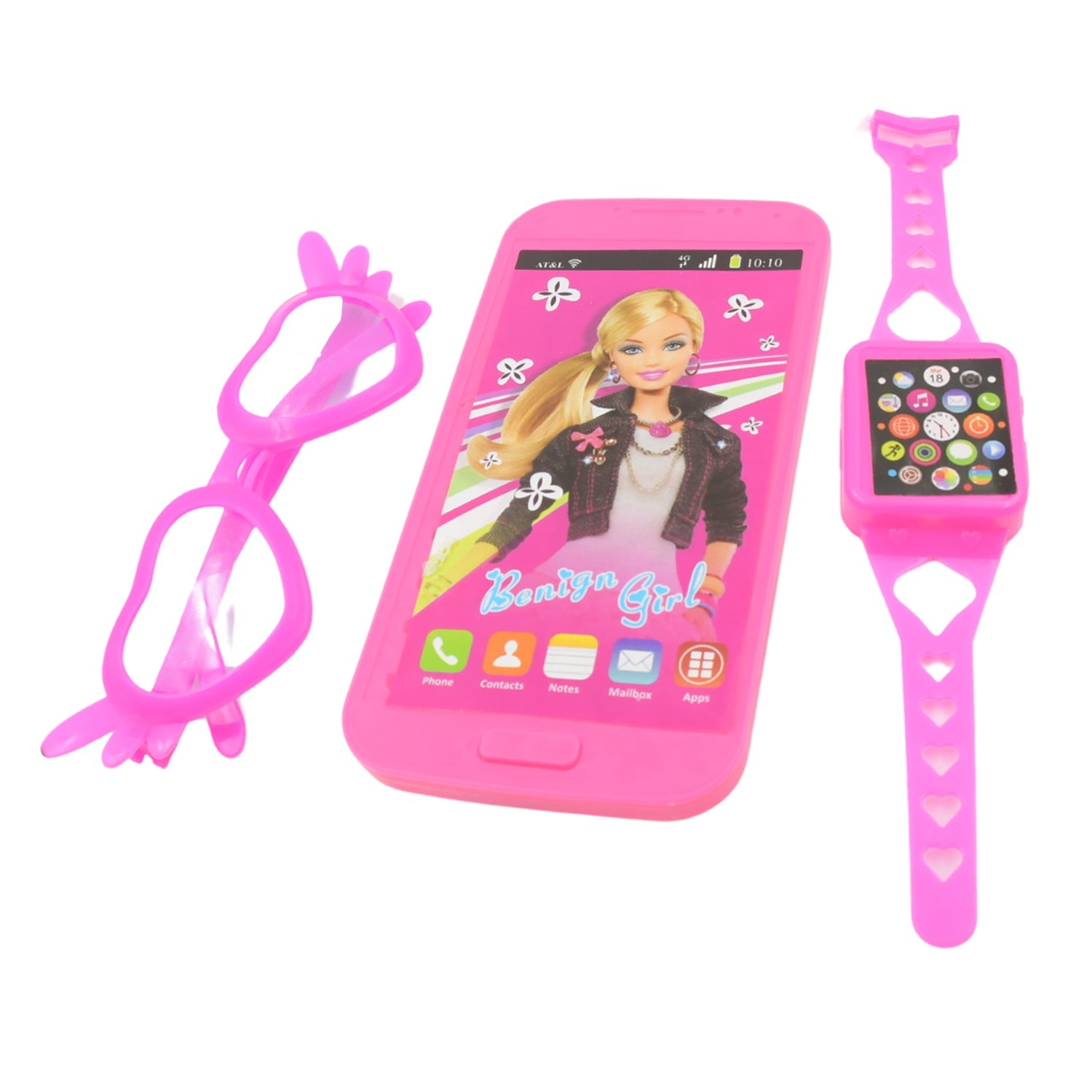 3247 Barbiee Phone, Watch and Glasses Set for Girls, Beautiful Barbie Musical phone ABS Plastic Toy Battery Operated Barbie Glass | Musical Mobile Phone / Toddler / Toy Phone for Kids / Calling Toy Phone (3 Pcs Set, Battery Not Included)