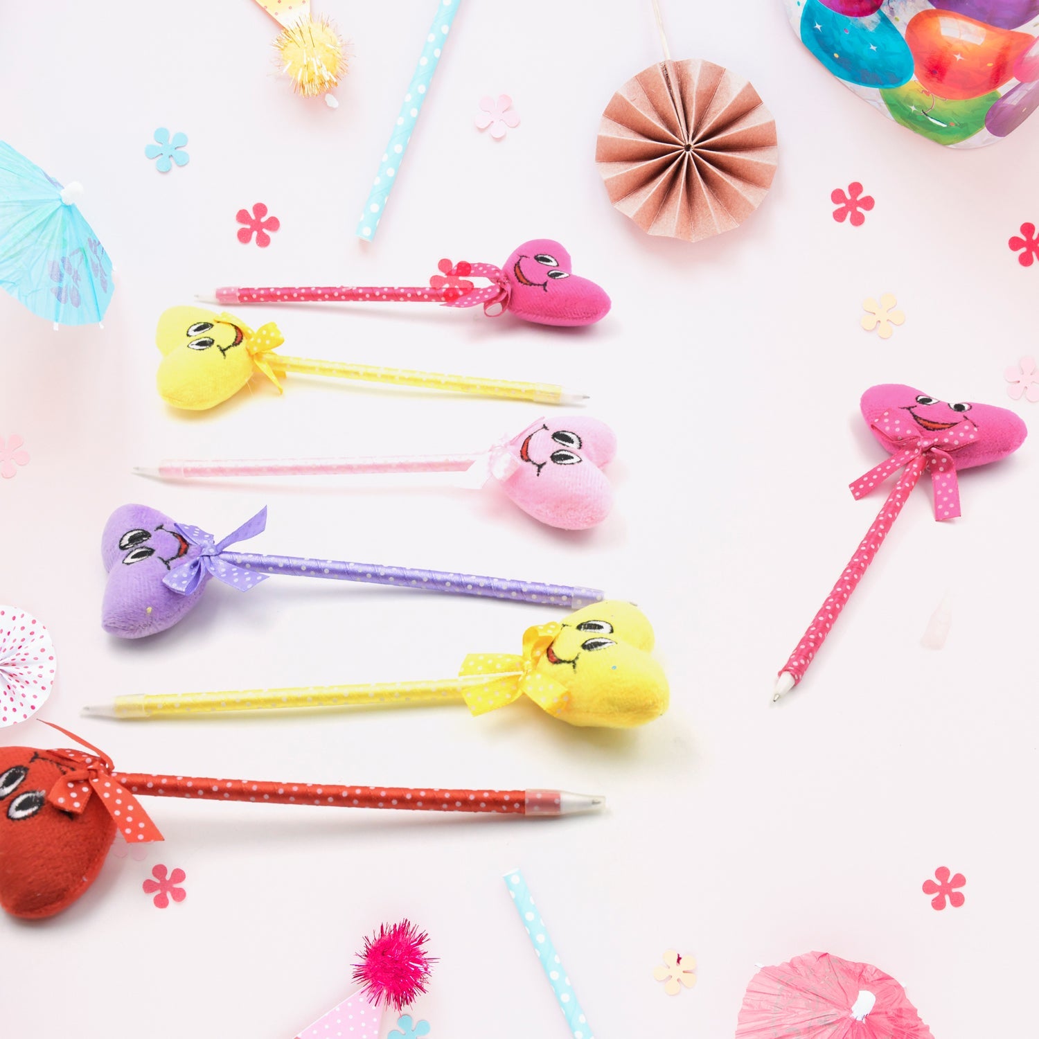 4292 Cute Cartoon Shape & Heart Design Facy Writting Pen Attached Rattle | Ball Pen Smooth Writing For Wedding , Events & Multiuse Pen Best Pen l Use for Kids (12 Pcs Set Mix Design & Color)