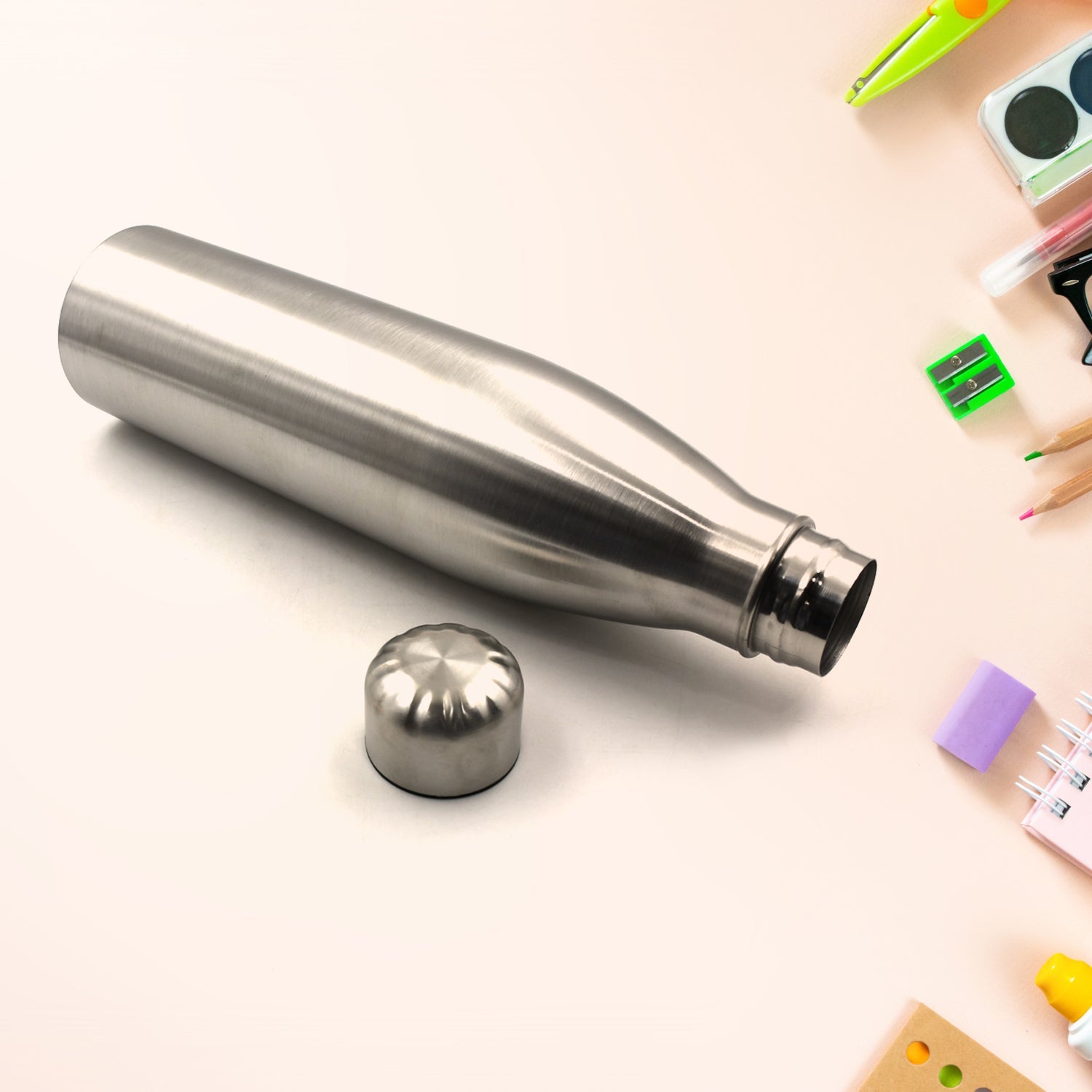 6860 Classic Stainless Steel Water Bottle,Hot & Cold Drinks, Gym Sipper BPA Free Food Grade Quality Silver Color, Steel fridge Bottle For office/Gym/School 1Ltr (Mix Color)