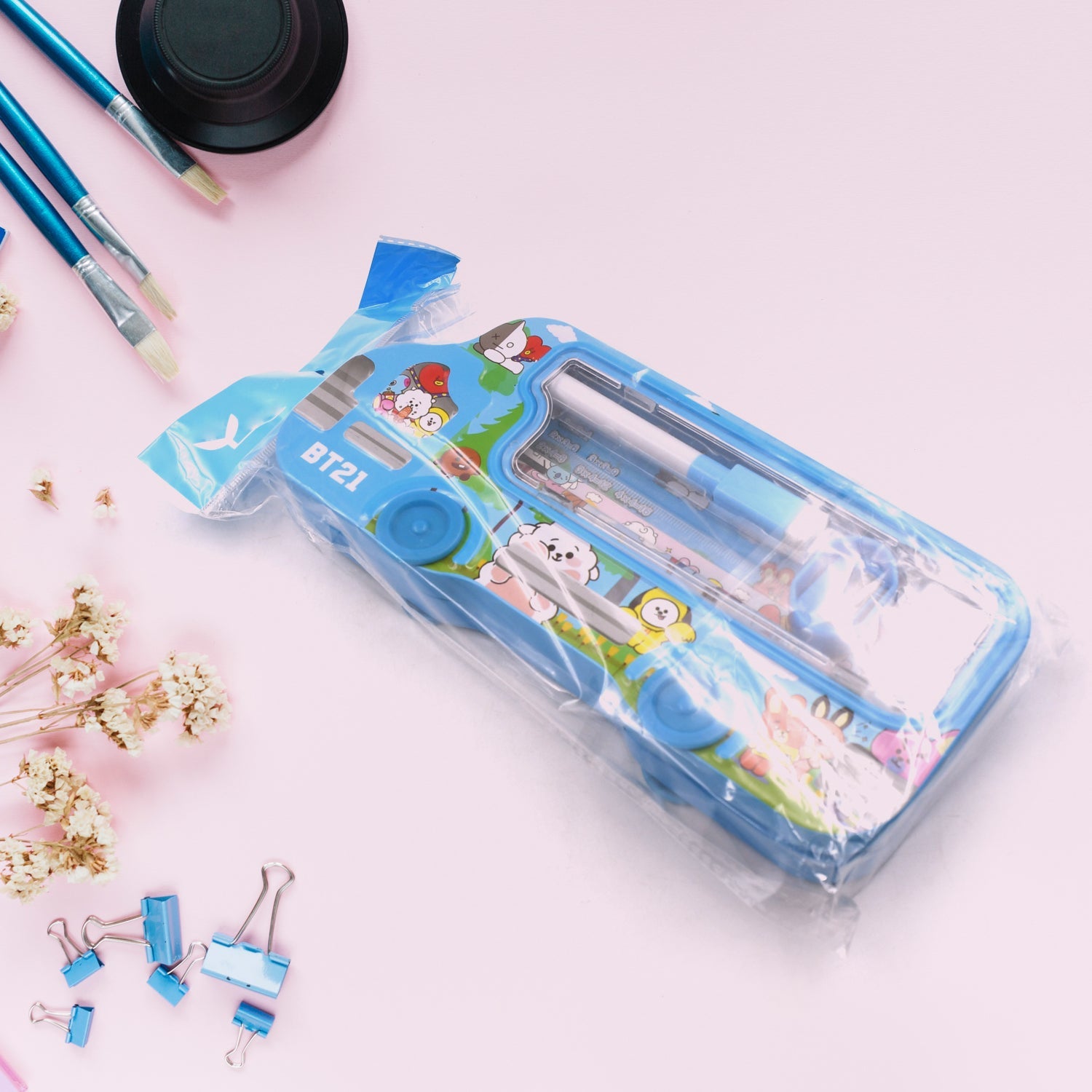 4562 Bus Shape Compass Box for Boys, Kids School Accessories | Pencil Box with Wheels for Girls and Kids, String Operated Case Students School Supplies - Stationery Set Organizer Birthday Return Gift for Kids