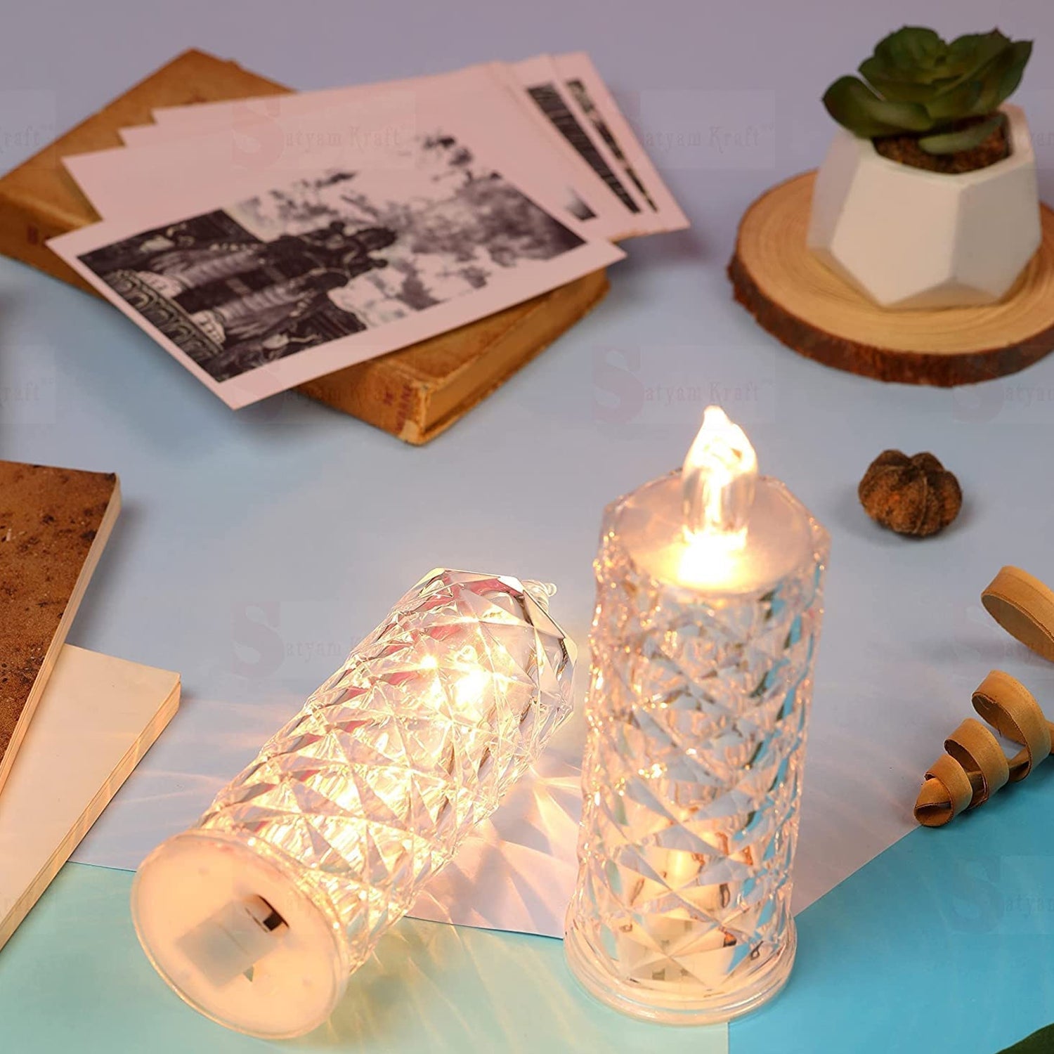 8439 Rose Candles LED Flameless and Smokeless Decorative Acrylic Transparent Candles Led Tea Light Candle Perfect for Gifting, Home, Diwali, Christmas, Crystal Candle Lights (1 Pc) (MOQ :- 12 pc )