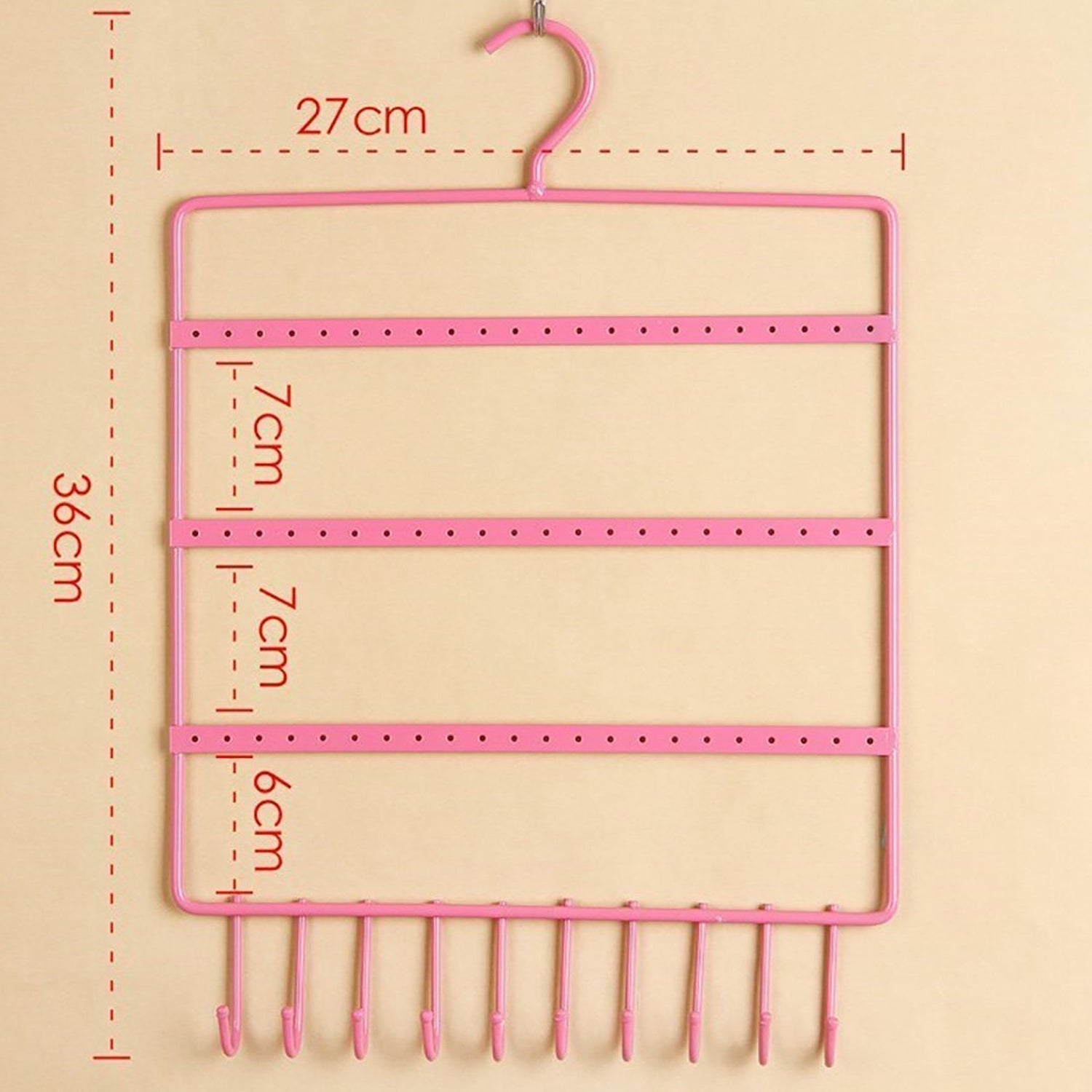 0594 Lightweight & Wall Mounted Earrings Organizer/HANGER for Tangle Free Hanging for Women, 66 Holes - 10 Hooks (metal)