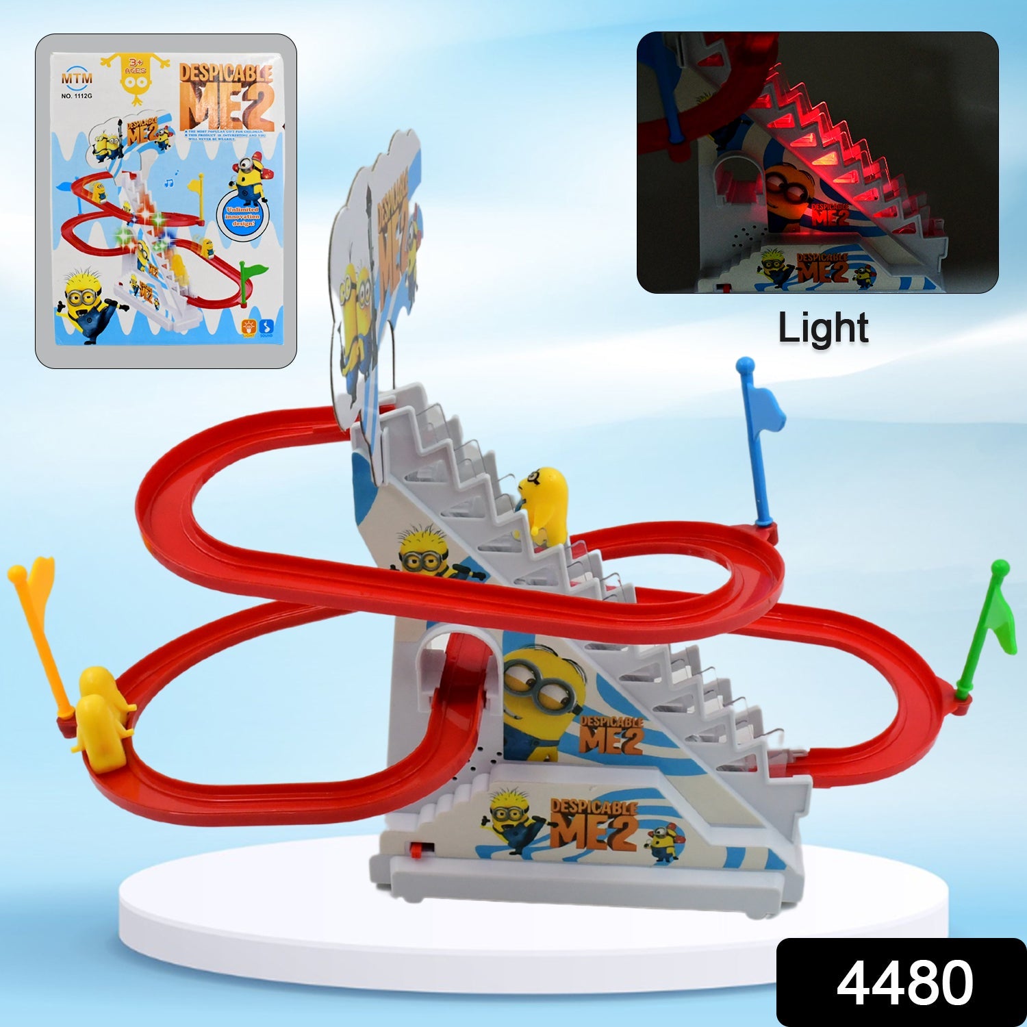 4480 Ducks Climb Stairs Toy Roller Coaster, Electric Duck Chasing Race Track Set, Fun Duck Stair Climbing Toy with Flashing Lights Music and 3 Ducks, Small Ducks Climbing Toys
