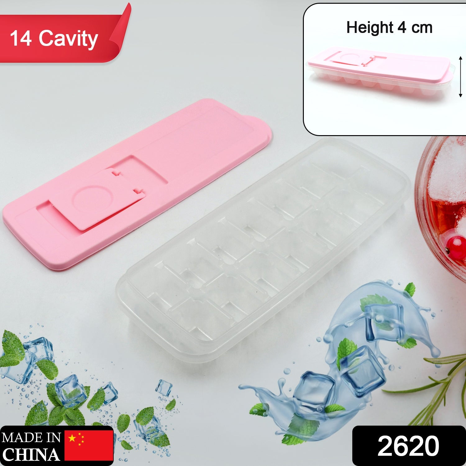 2620 Ice Cube Trays, Ice Tray Food Grade Flexible Silicone Ice Cube Tray Molds with Lids, Easy Release Ice Trays Make 14 Ice Cube, Stackable Dishwasher Safe