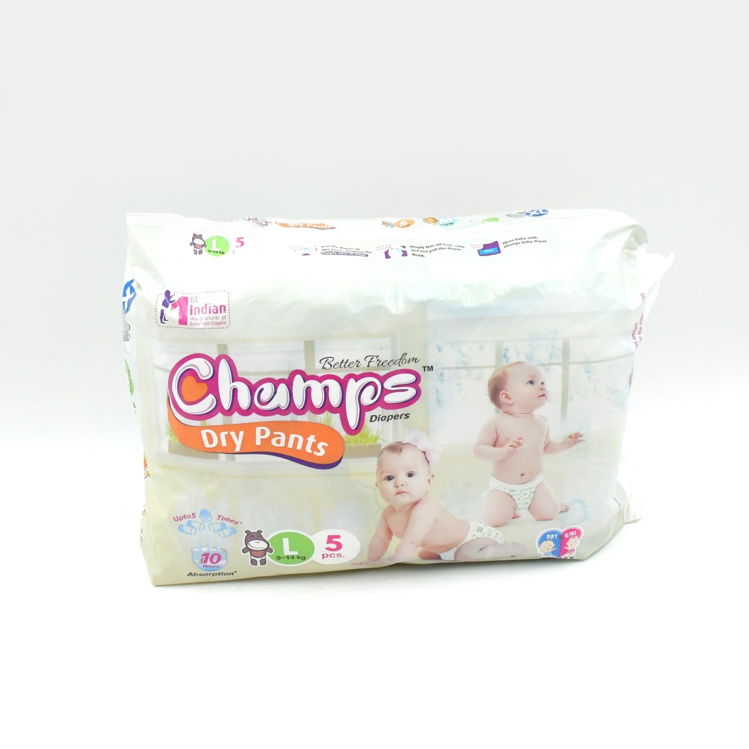 0967 Baby Diaper High Absorbent Pant Diapers, Champs Soft and Dry Baby Diaper Pants S 5 Pcs (Large , L5 Pieces)