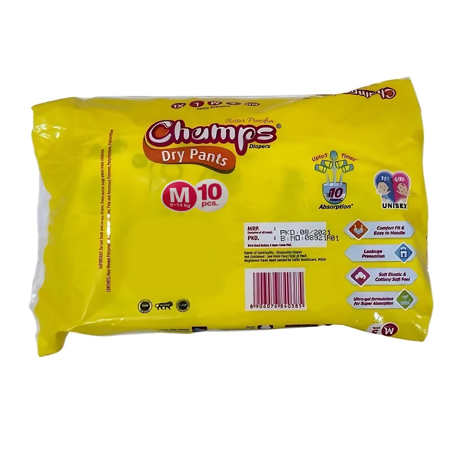 0966 Medium Champs Dry Pants Style Diaper - Medium (10 pcs) Best for Travel Absorption, Champs Baby Diapers, Champs Soft and Dry Baby Diaper Pants (M, 10 Pcs )