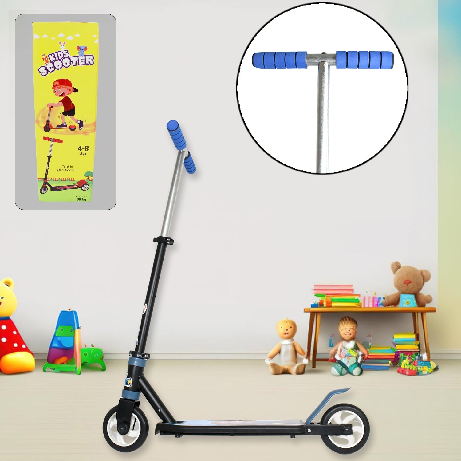 Basic Kids Ride On Leg Push Scooter for Boys and Girls (4 - 8 Years Old Kids) Foldable Scooter Cycle with Height Adjustment for Boys and Girls Multicolor (1 Pc / 2 & 3 Wheel)