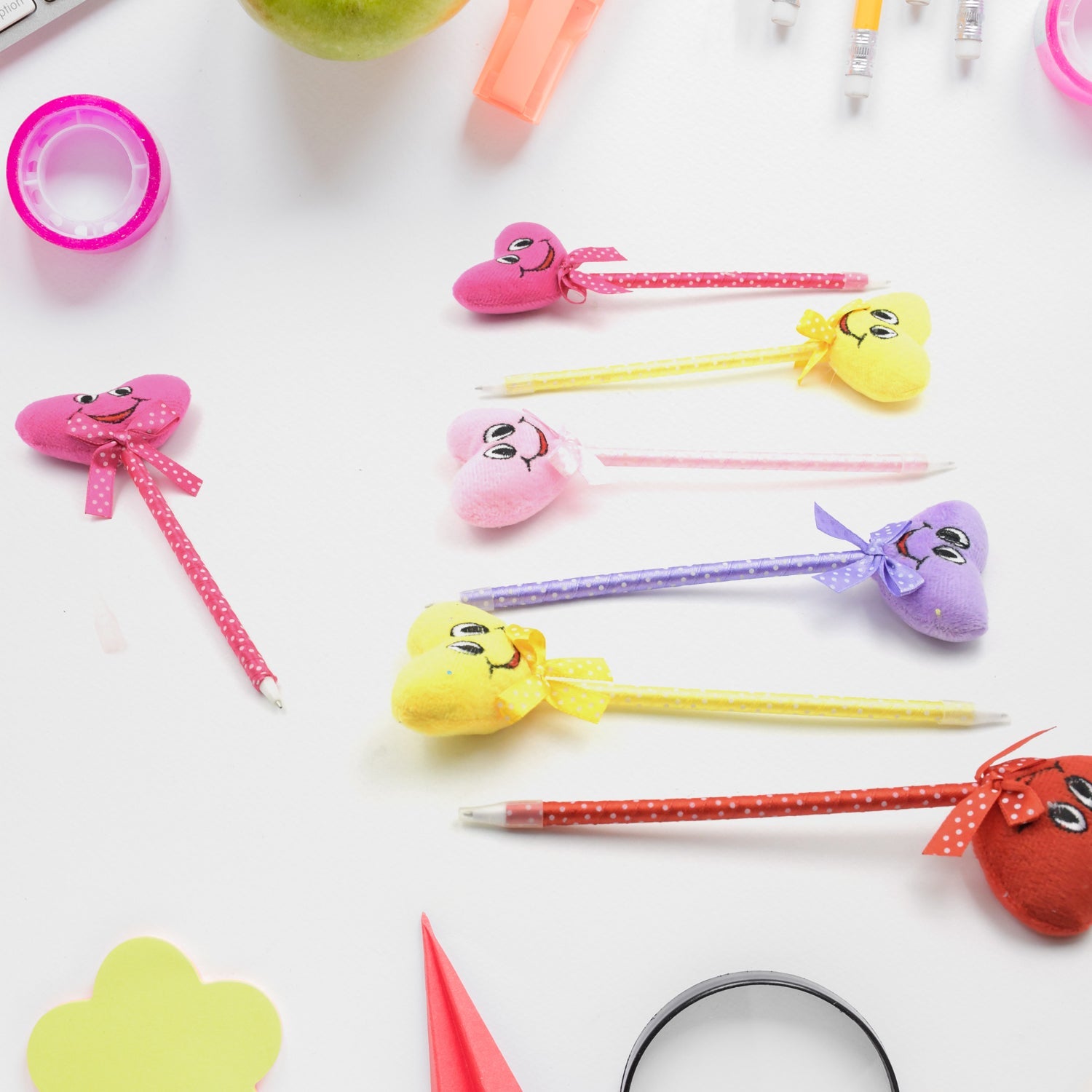 4292 Cute Cartoon Shape & Heart Design Facy Writting Pen Attached Rattle | Ball Pen Smooth Writing For Wedding , Events & Multiuse Pen Best Pen l Use for Kids (12 Pcs Set Mix Design & Color)