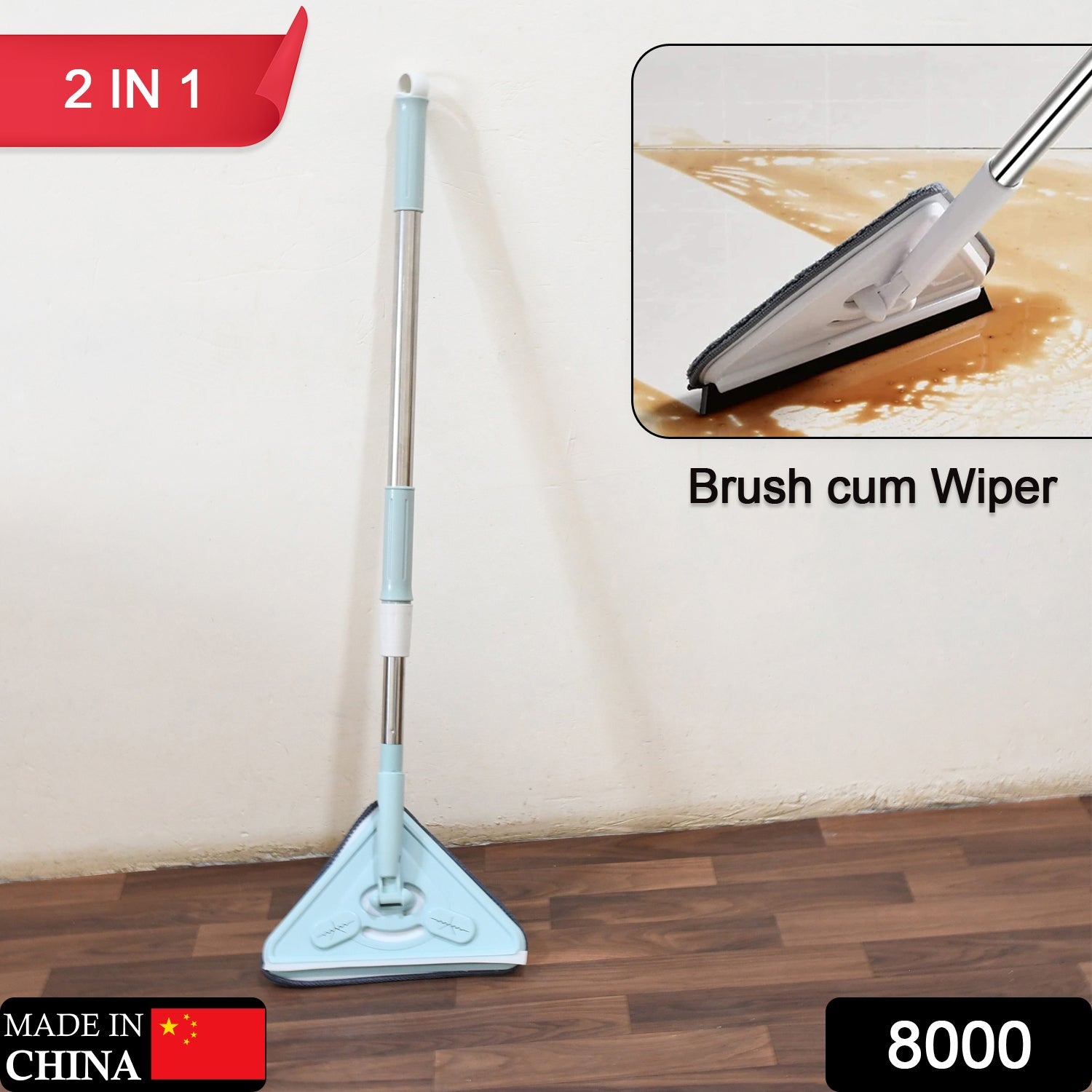 8000 2 In 1 Extendable Triangle Mop Retractable Cleaning Mop Brush & Viper, 360 Degree Rotating Floors Wall Cleaning Mop Dust Mop with Telescopic Handle and Reusable Mop Heads (1 Pc)