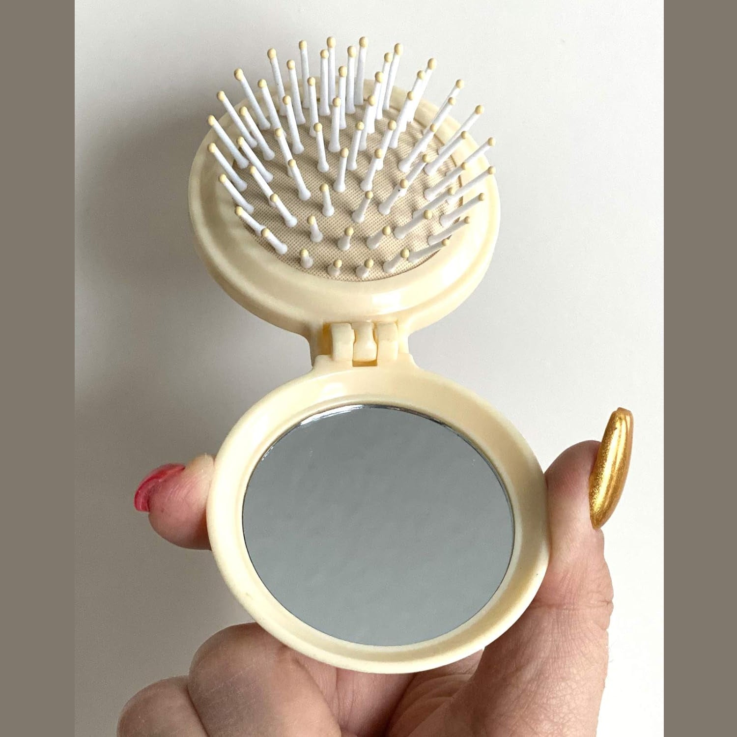 8412 Foldable Travel Mirror Hair Brushes, 1pc Round Portable Folding Pocket Hair Brush, Mini Hair Comb Compact Travel Size, Hair Massage Comb, For Men Women And Girls