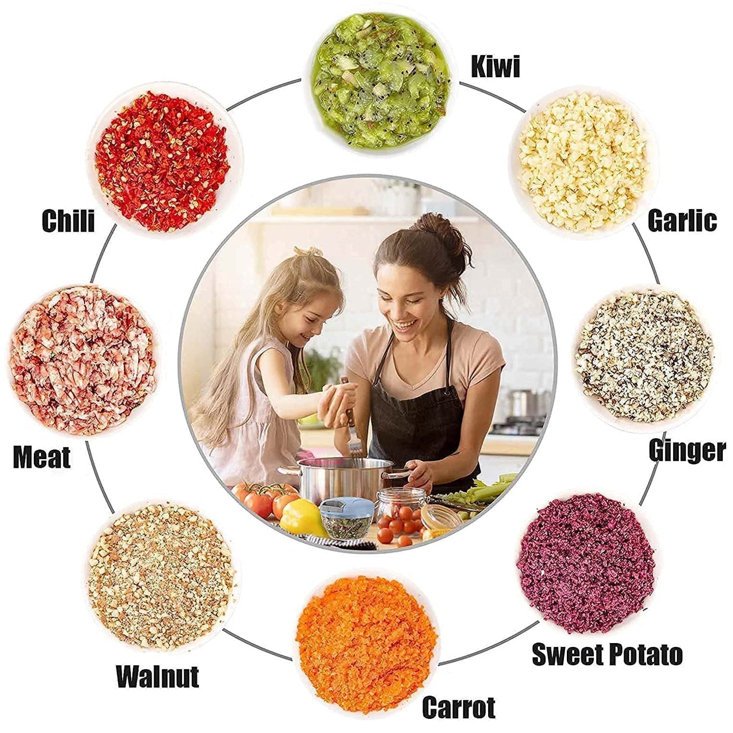 5329 Push Chopper Manual Food Chopper and Hand Push Vegetable Chopper, Cutter, Mixer Set for Kitchen with 3 Stainless Steel Blade