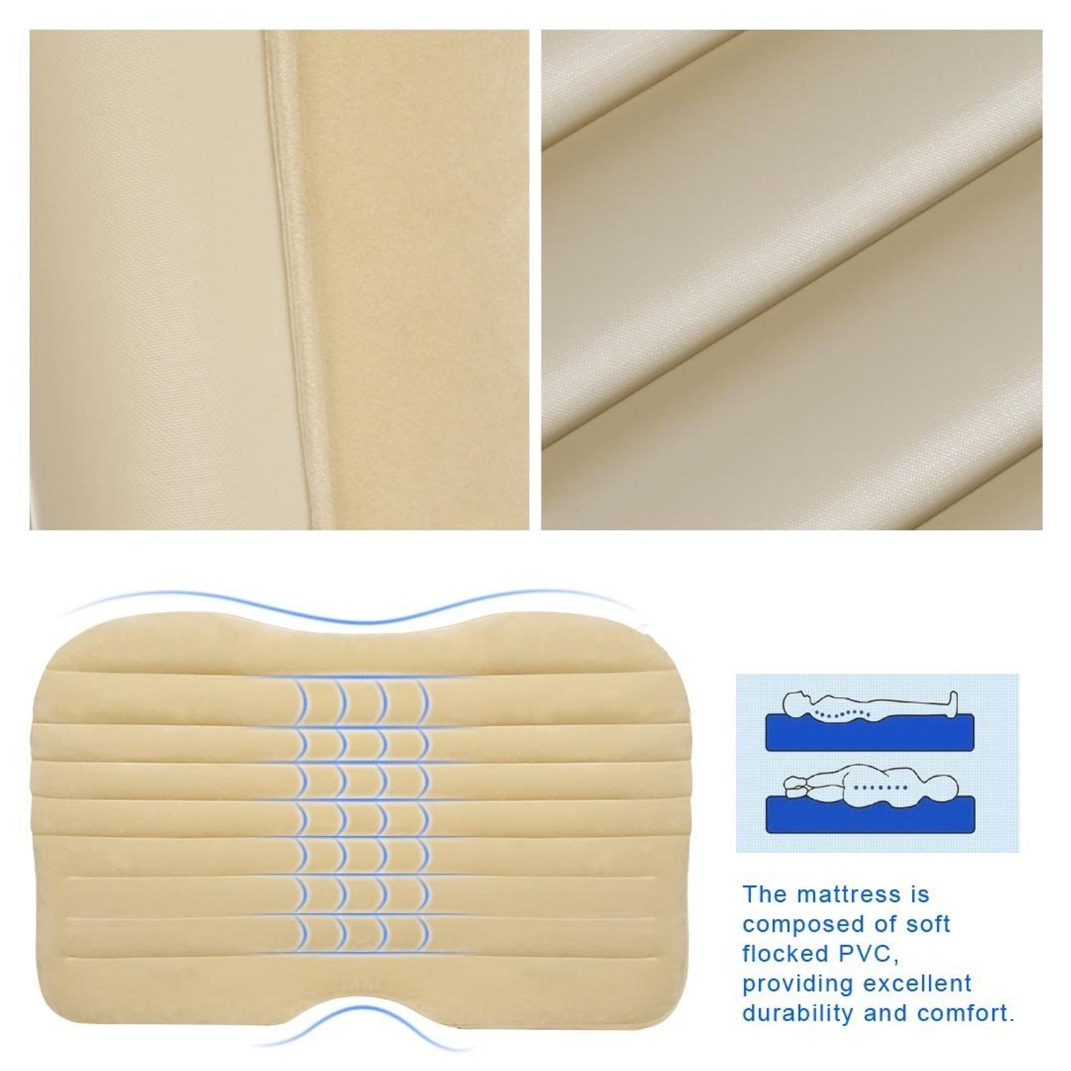 8043 Car Inflatable Bed with 2 Pillows & Air Pump (Portable) For Travel, Camping, Vacation | Polyester Inflatable Travel Car Bed Air Sofa with Two Inflatable Pillow and Air Pump for Car Back Seat, Air Pump Random Colour