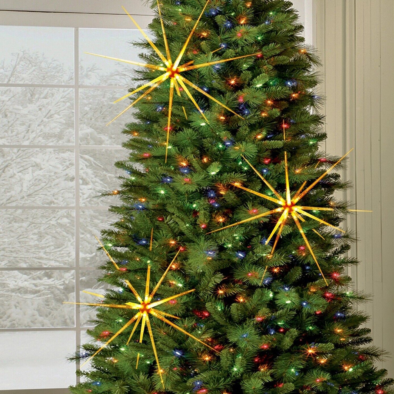 3D Gold Star Hanging Decoration Star, Acrylic Look Hanging Luminous Star for Windows, Home, Garden Festive Embellishments for Holiday Parties Weddings Birthday Home Decoration ( Big / Medium, Small )