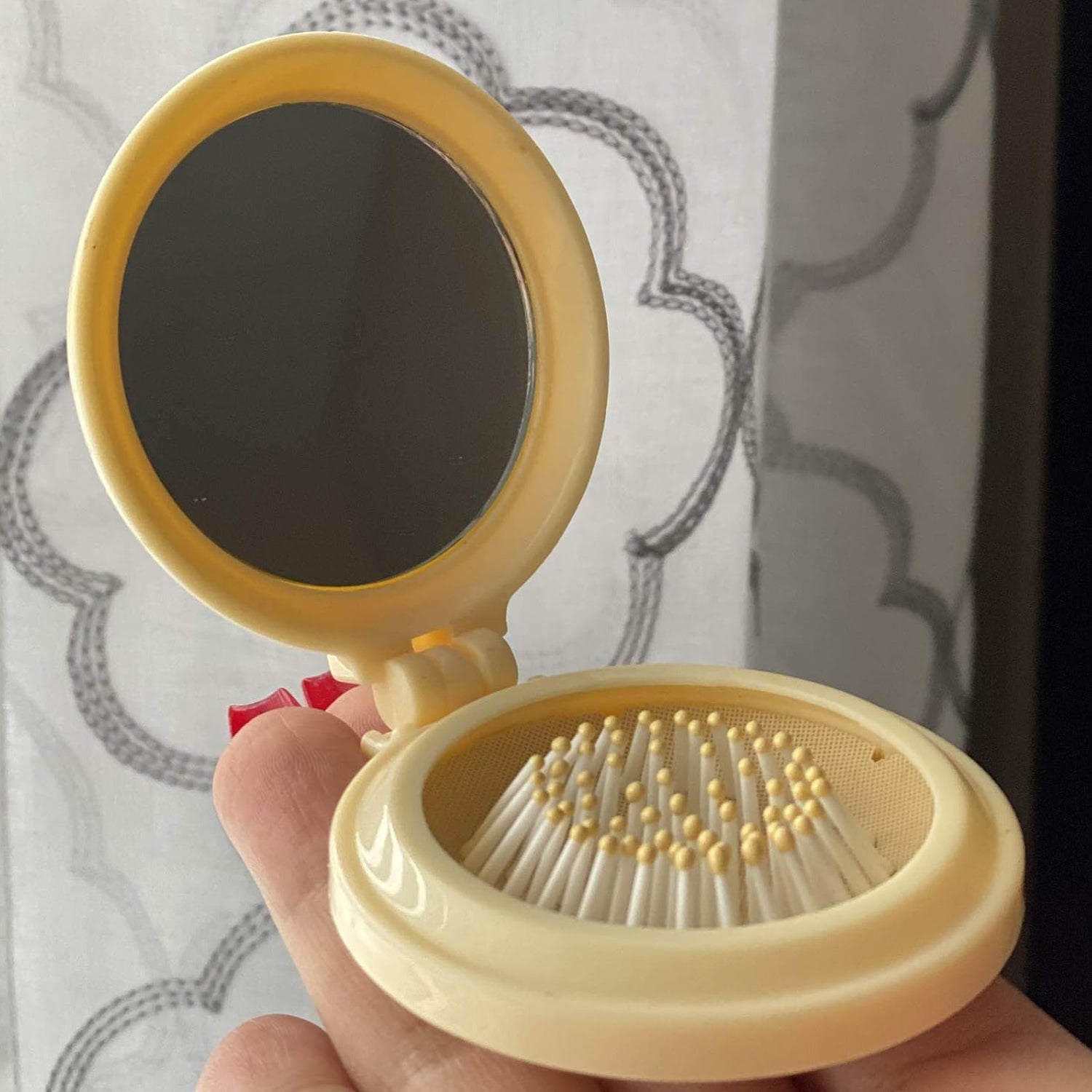 8412 Foldable Travel Mirror Hair Brushes, 1pc Round Portable Folding Pocket Hair Brush, Mini Hair Comb Compact Travel Size, Hair Massage Comb, For Men Women And Girls