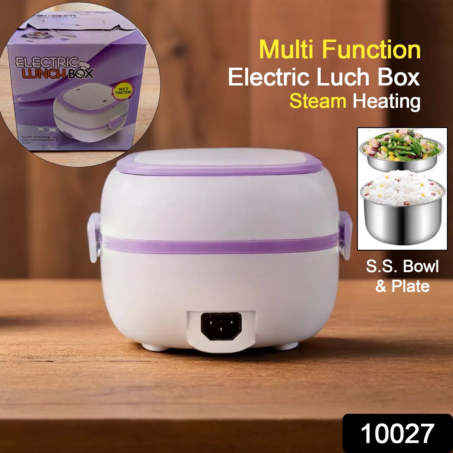 10027 Electric Lunch Box Portable Food Warmer Food Heating Lunch Box Removable Food-Grade Stainless Steel Compartments, 220V 200W, for Car, Truck, office