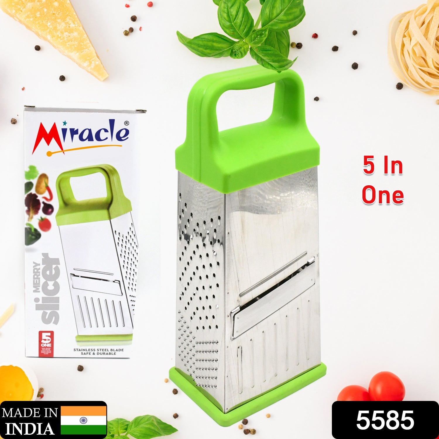 5585 Miracle 5 In 1 Multifunctional Stainless Steel, Cheese Grater With Handle Stainless Steel Material Food Grater For Carrot, Cheese, Panner, Lemon or orange Peel and other Vegetable & Fruit