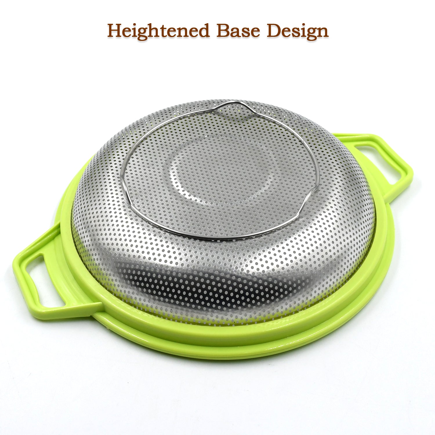 7145 Stainless Steel Colander with Handle, Large Metal Green Strainer for Pasta, Spaghetti, Berry, Veggies, Fruits, Kitchen Food Colander, Dishwasher Safe