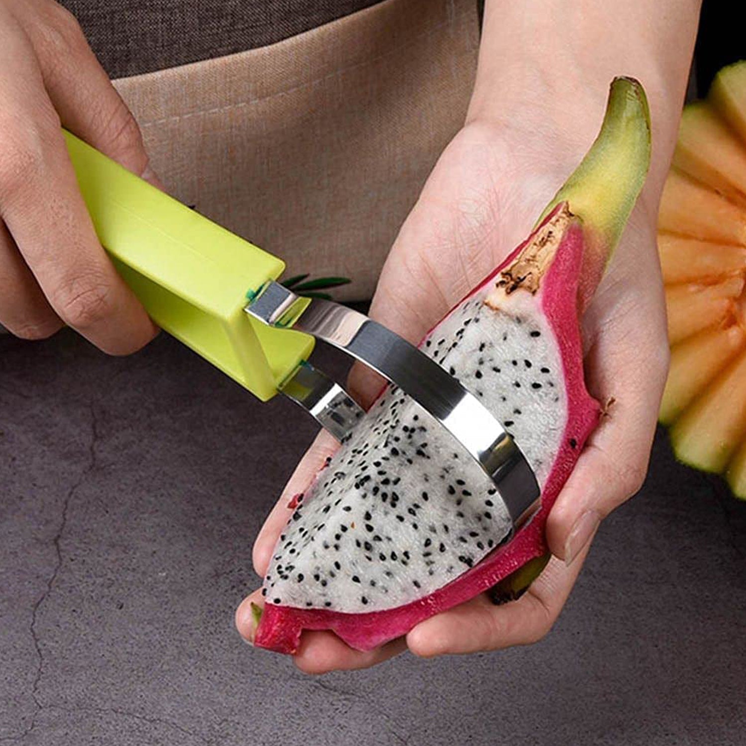 2606 4 in 1 Stainless Steel Melon Baller Seed Remover, Sorbet Dessert Ball Spoon, Fruit Digging Spoon, Double Sided Fruit Scooper, Watermelon Baller Scoop