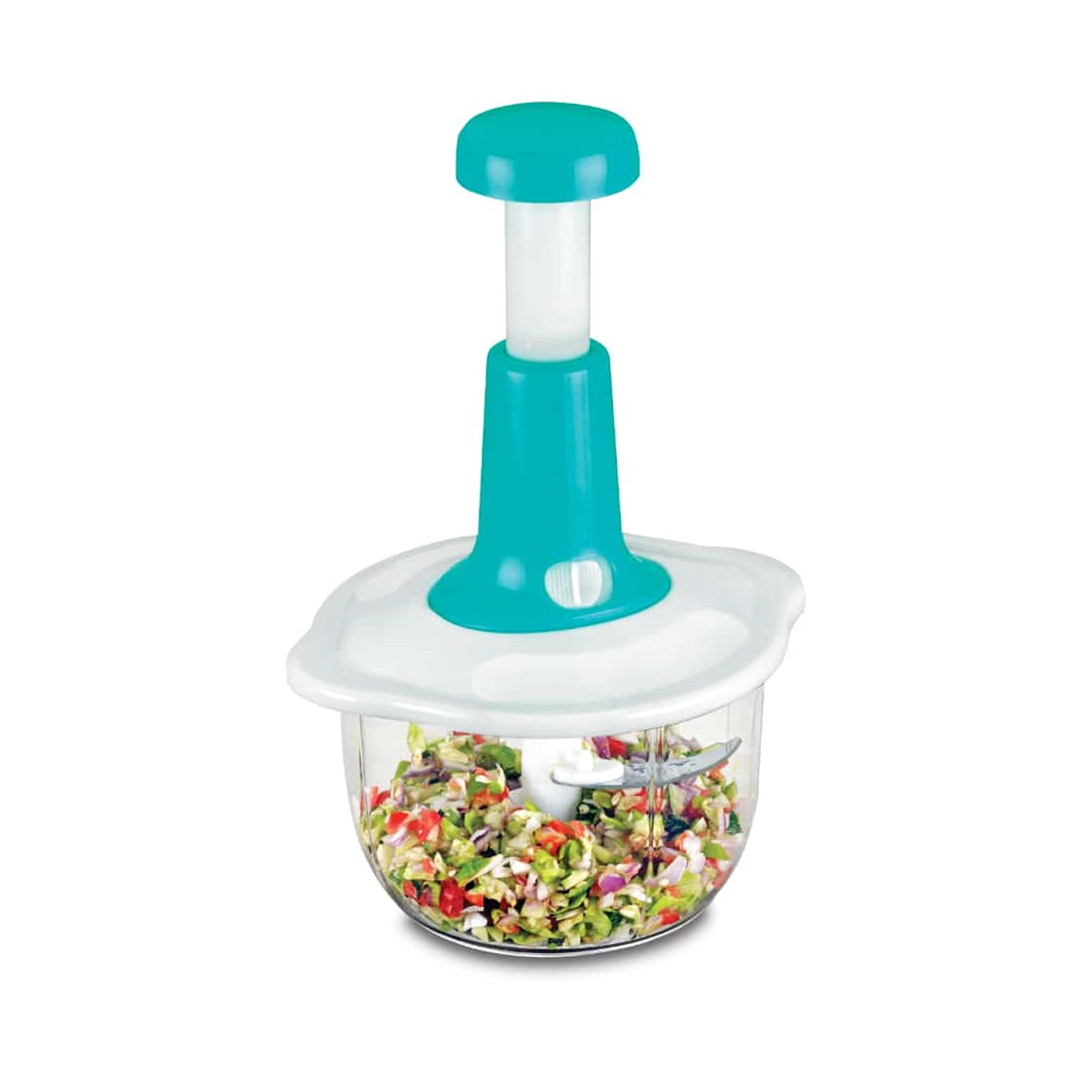 2464 Hand Press Fruits and Vegetable 2 in 1 Push Chopper for Kitchen, 3 Sharp Stainless Steel Blades (1600Ml)