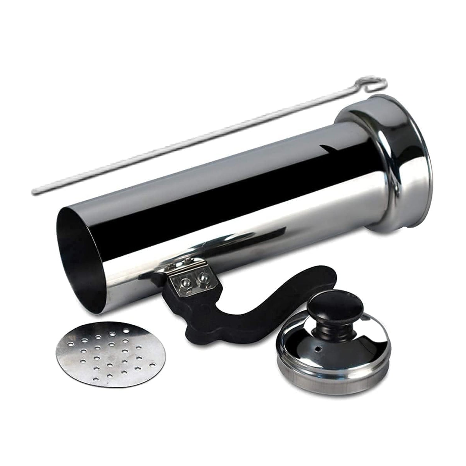 5311 Puttu Maker with Steamer Plate, Metal Stick, Black Plastic Handle, Silver Lid, Puttu Maker Set To Use with Pressure Cooker Top, Food Grade Stainless Steel