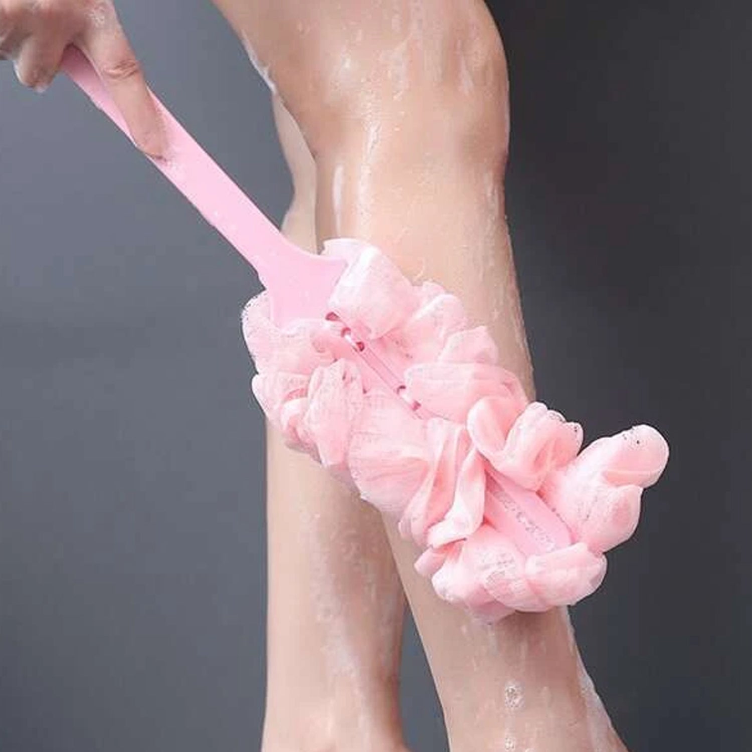 6702 Loofah Back Scrubber for Shower, Long Handle Bath Sponge Shower Brush, Soft Nylon Mesh Back Cleaner Washer, Body Bath Brush for Women and Men, Bathroom Shower Accessories