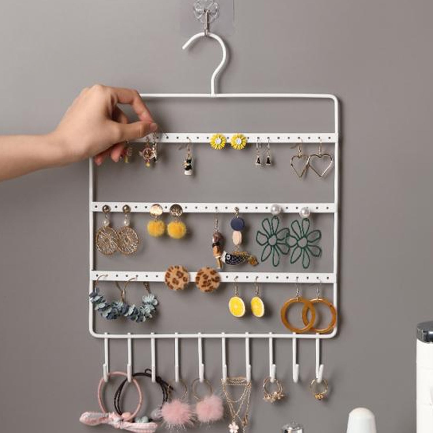 0594 Lightweight & Wall Mounted Earrings Organizer/HANGER for Tangle Free Hanging for Women, 66 Holes - 10 Hooks (metal)