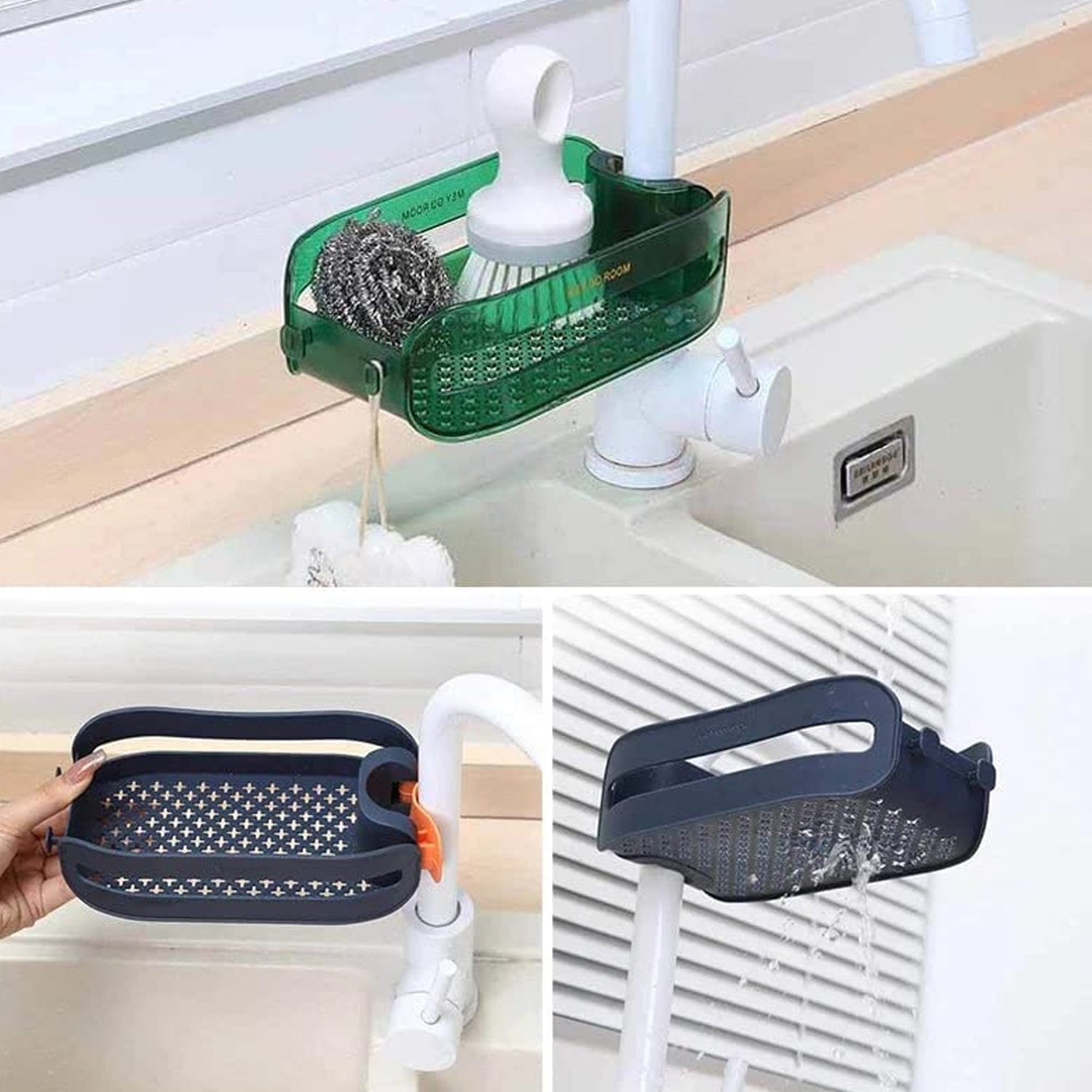 7073 Plastic Faucet Drain Basket Shelf - Drain Basket for Sink, Multipurpose Drain Basket Sink-Strainer Hangs on Faucet for All Sinks.