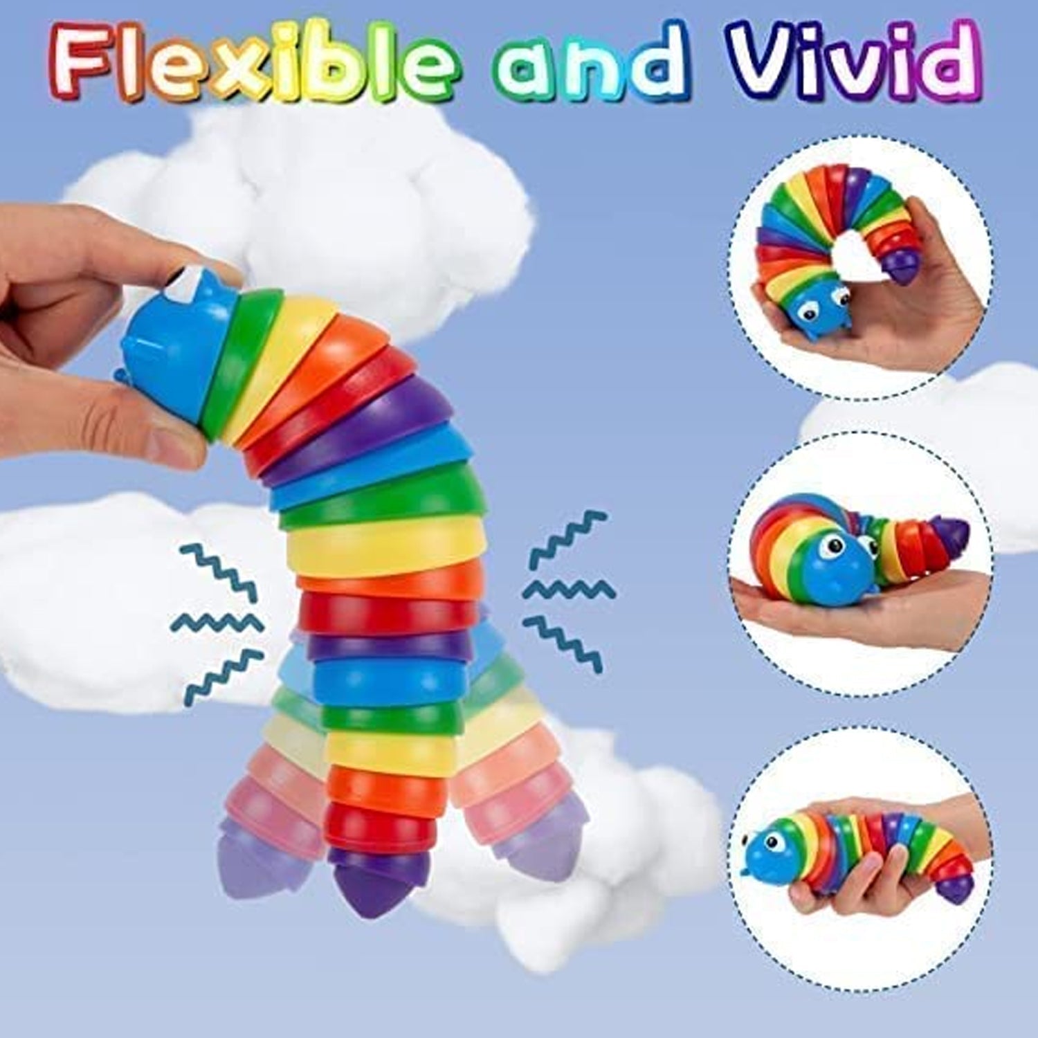 17594 3D Rainbow Color Plastic Slug Fidget Toys, Stress Relieving Toy, Sensory Slug Toy for Boys and Girls, Finger slug Toy, for Autistic, Caterpillar Fidget Toys Stress Relief Gifts for Toddlers Kids Adults (1 Pc)