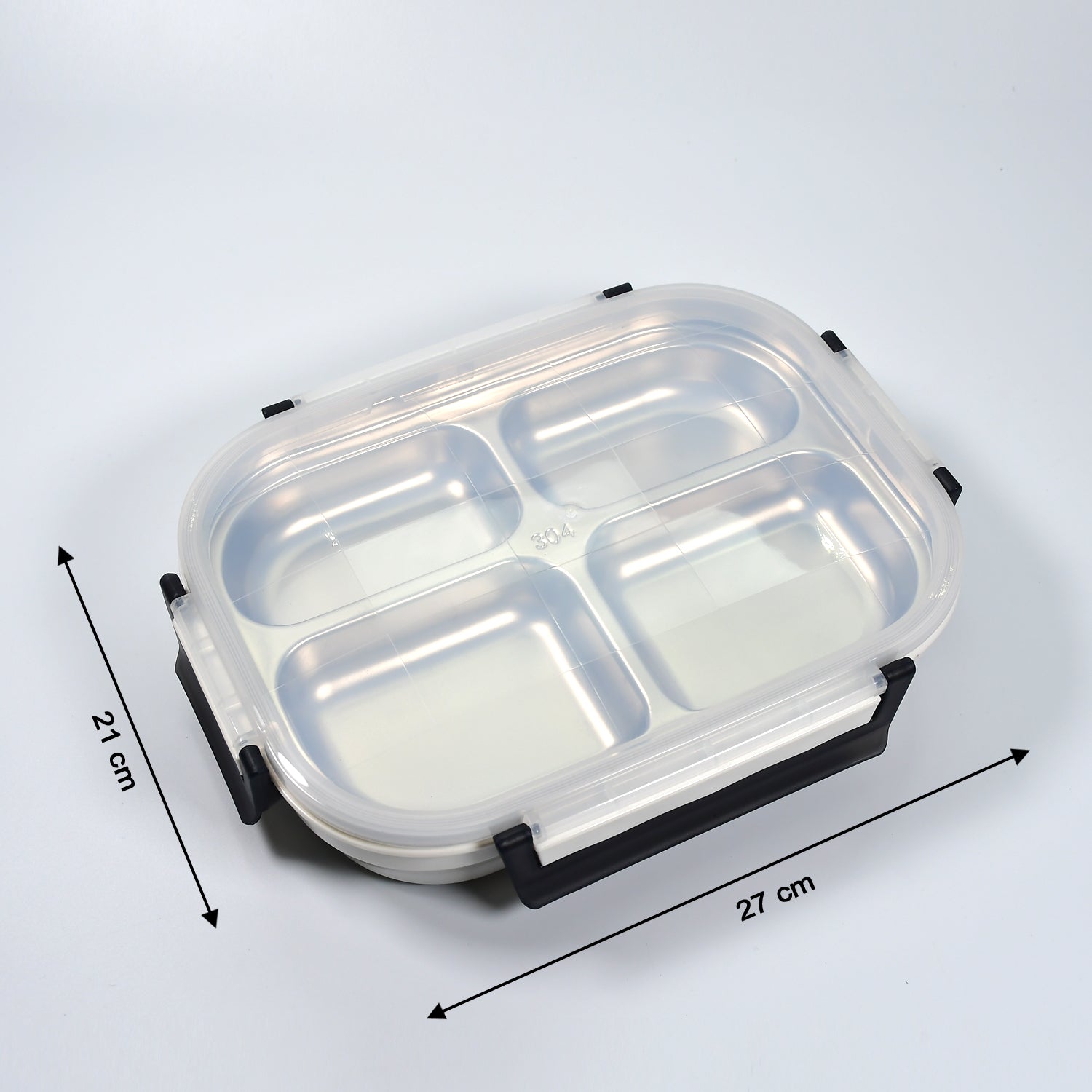 2043 White Transparent 4 Compartment Lunch Box for Kids and adults, Stainless Steel Lunch Box with 4 Compartments.